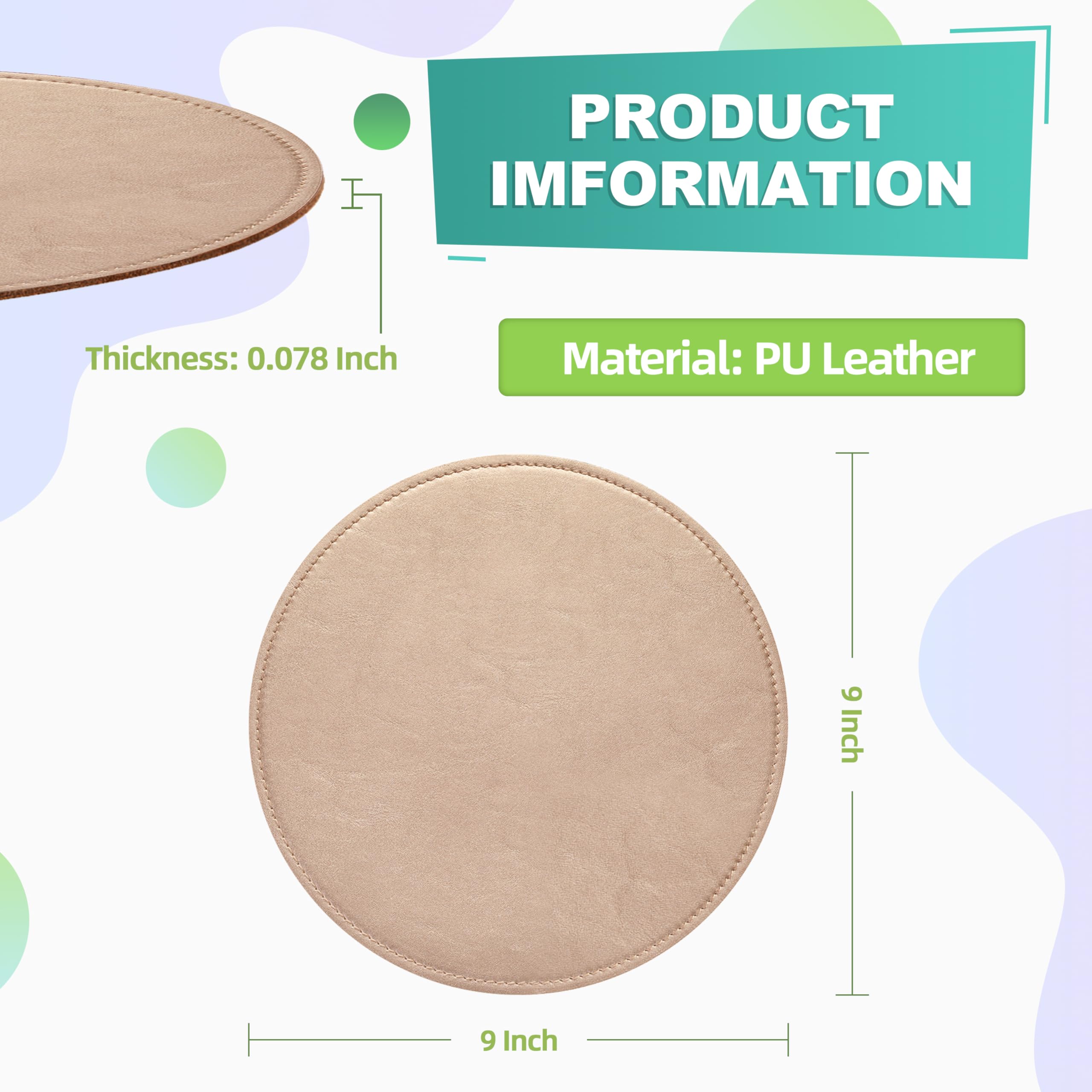 Premium Round PU Leather Mouse Pad with Stitched Edge & Non-Slip Micro-Fiber Base - Waterproof Desk Mat for Computer, Laptop, Gaming (9x9 Inch, Champagne Gold) - Perfect for Office, Home & Gaming Setups
