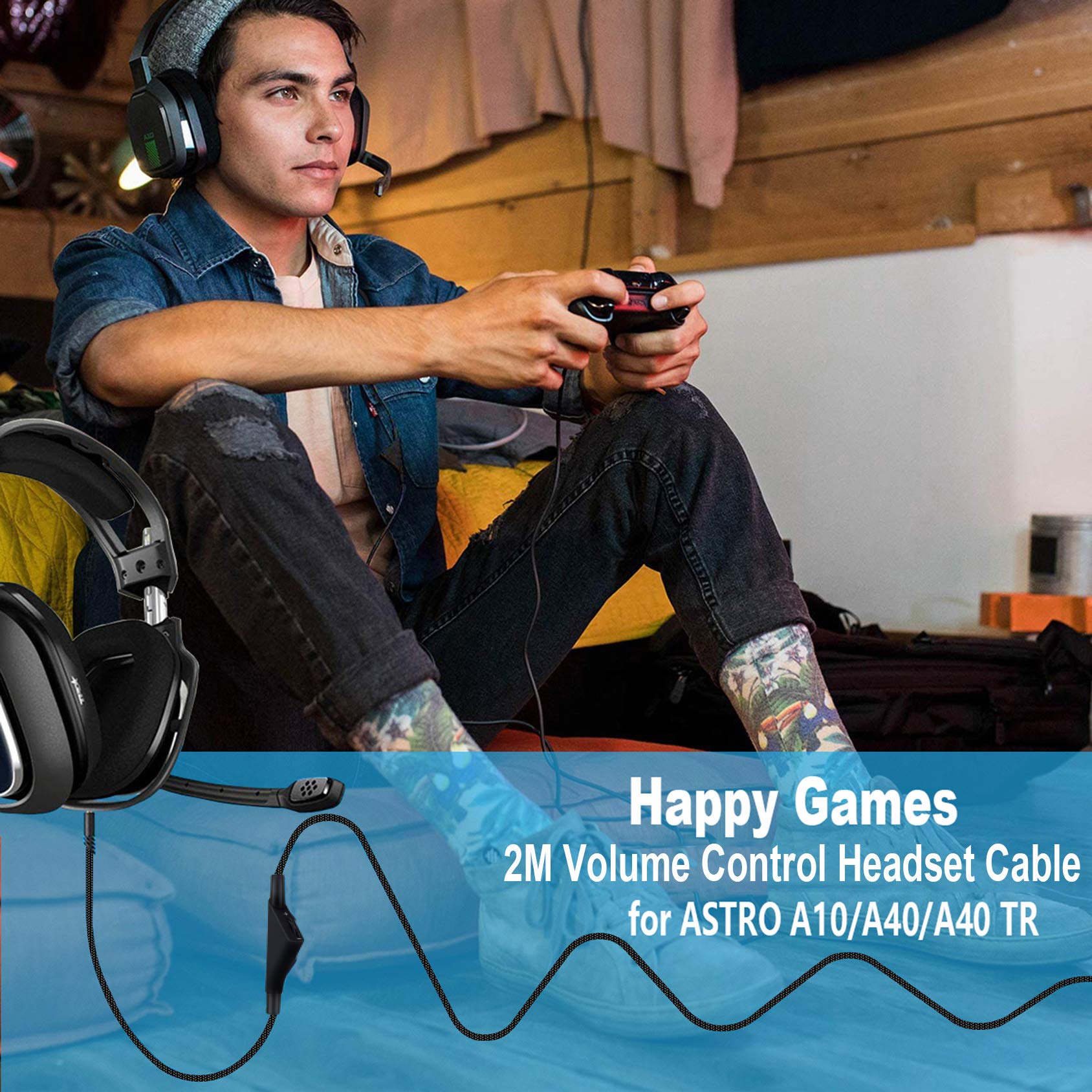 Replacement Cable for Astro A40 & A10 Headsets - 6.5ft Braided Audio Cord with Volume Control - Compatible with Astro A40TR/A40/A10 Gaming Headsets (Black) - Perfect for PC, PS4, PS5 & Xbox Gaming Setup