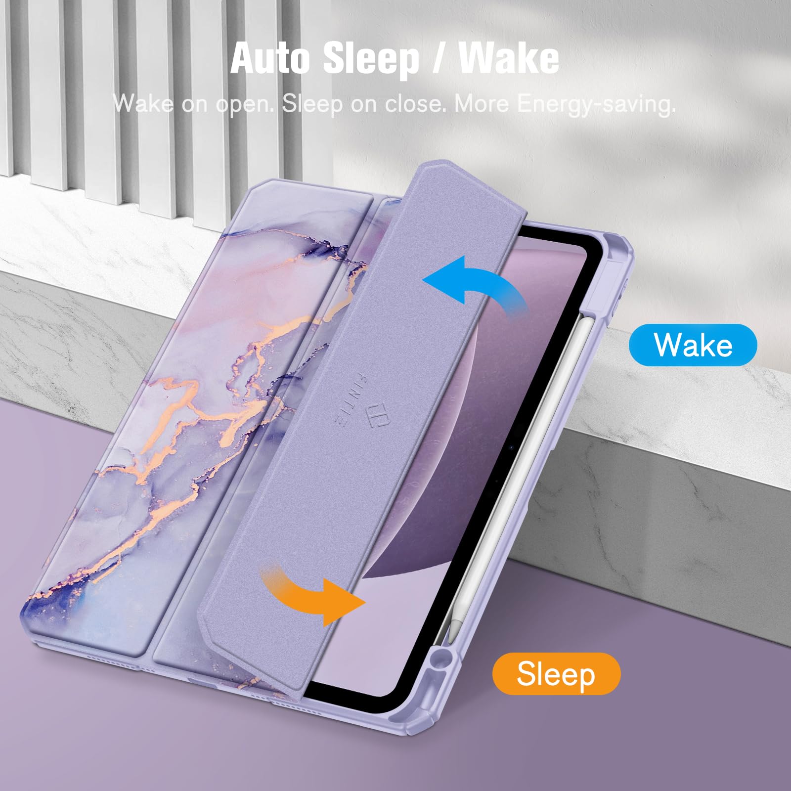 Fintie Hybrid Slim Case for iPad Pro 11-inch M4 (2024) - Shockproof Protective Cover with Clear Transparent Back Shell & Built-in Apple Pencil Holder | Auto Wake/Sleep Feature | Lilac Marble Design | Perfect for Work, School & Travel Protection