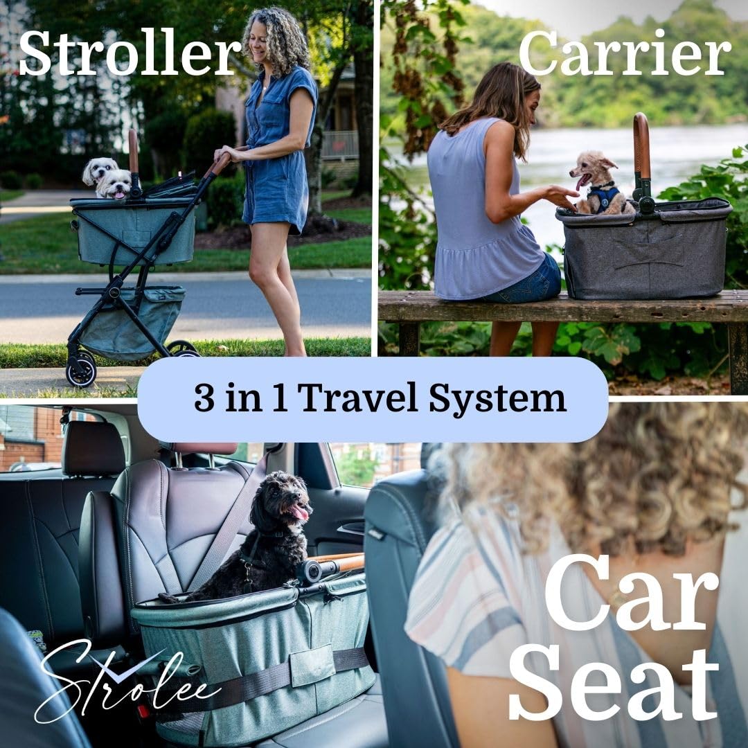 Premium Pet Stroller & Folding Shopping Cart - Lightweight Aluminum Frame with Removable Bassinet & Storage - Ideal for Small to Medium Dogs & Cats (Sage) | Perfect for Park Walks, Shopping Trips & Vet Visits