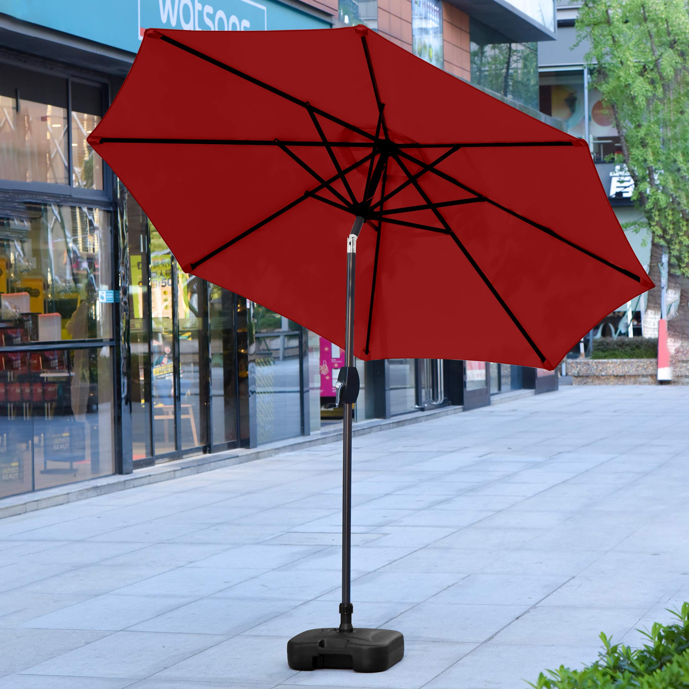 WO Home Furniture 9ft Outdoor Patio Umbrella with Heavy Duty Base - Round Market Table Umbrella for Sun Shade & UV Protection - Perfect for Backyard, Poolside, and Outdoor Dining Areas