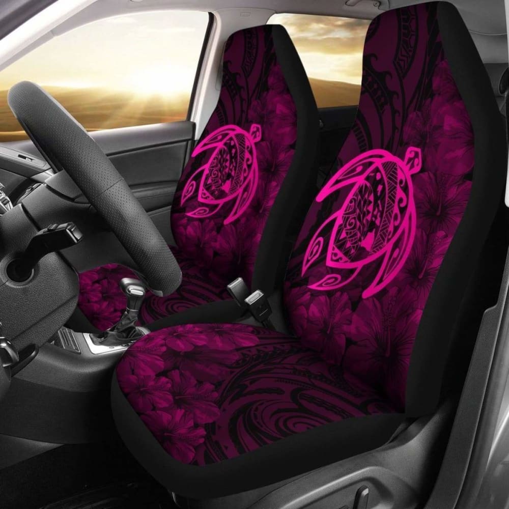Alohawaii Car Seat Covers - Hawaii Turtle Map & Hibiscus Polyester Pink Design - Universal Fit for Cars, SUVs & Trucks - Perfect for Beach Trips, Summer Road Trips & Hawaiian-Themed Decor