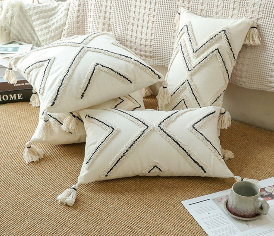 Modern Geometric Beige Square Throw Pillows - Decorative Couch Pillows for Living Room, Sofa & Interior Design - Perfect for Home Decor, Cozy Accents & Stylish Comfort
