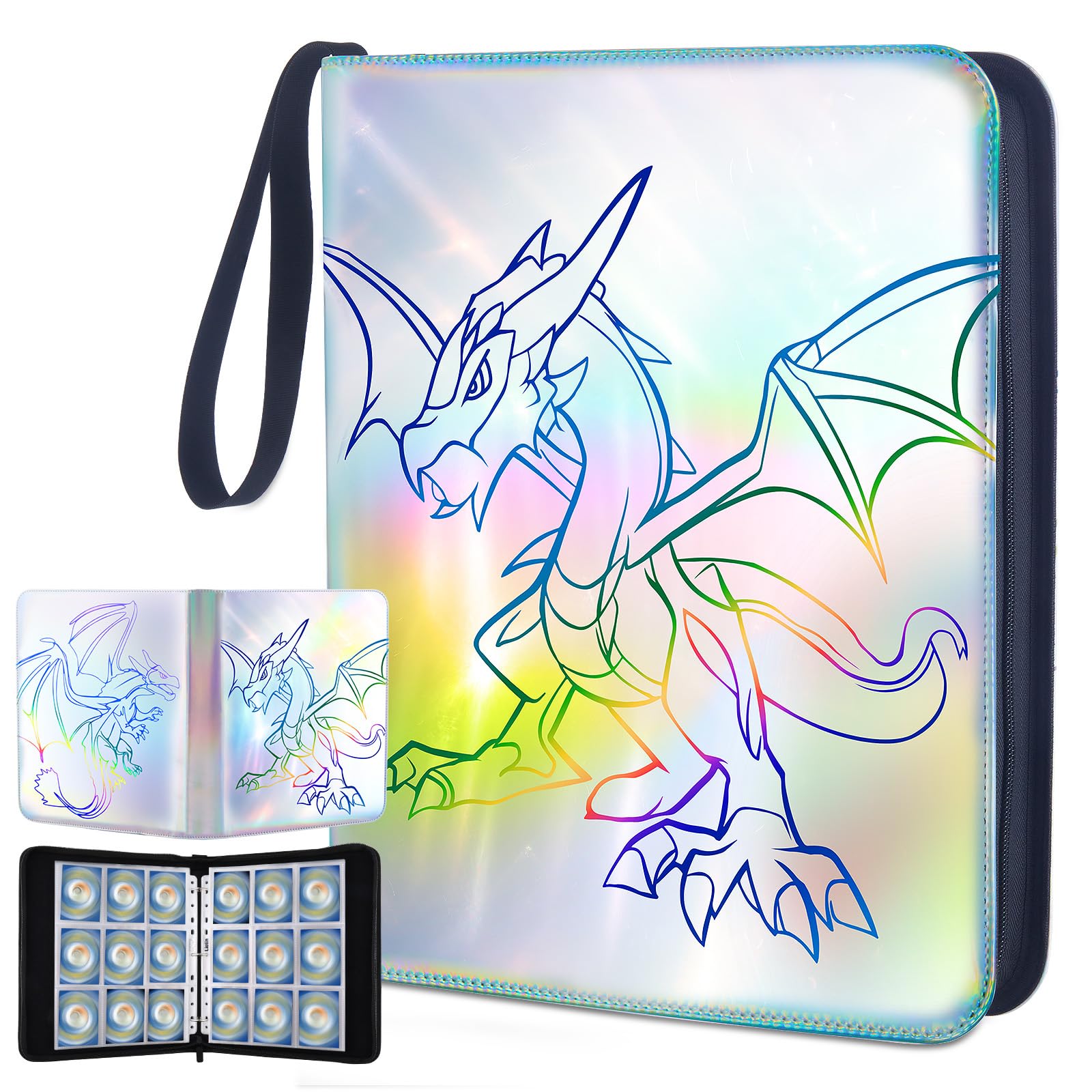 Lictin 9-Pocket Holographic Trading Card Binder - Holds 810 Cards with 45 Removable Sleeves, 3-Ring Card Collection Album for Standard Size Cards (Pokemon, MTG, Yu-Gi-Oh) - Double-Sided Protection for Card Showcase & Storage