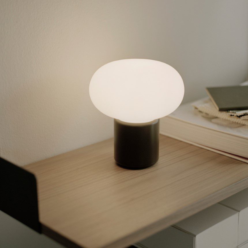Karl Johan Portable Lamp - Modern Cold Black Finish, Battery Operated LED Table Light for Home, Office & Outdoor Use