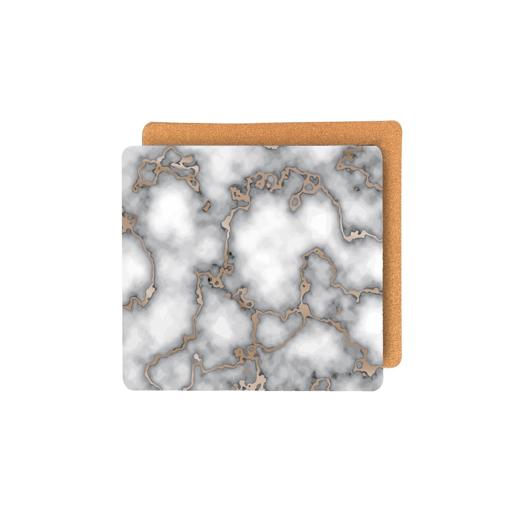 Elegant Smokey Gold Marble Square Cork Placemats - Heat Resistant & Non-Slip Dining Table Mats (15