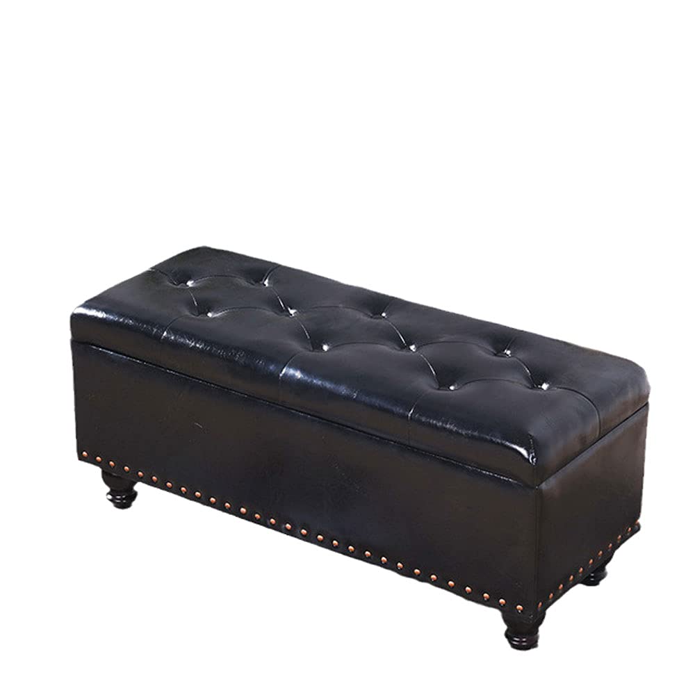Yogafa Folding Storage Ottoman Bench - Large Capacity Faux Leather Footrest Seat with Hidden Storage | 40