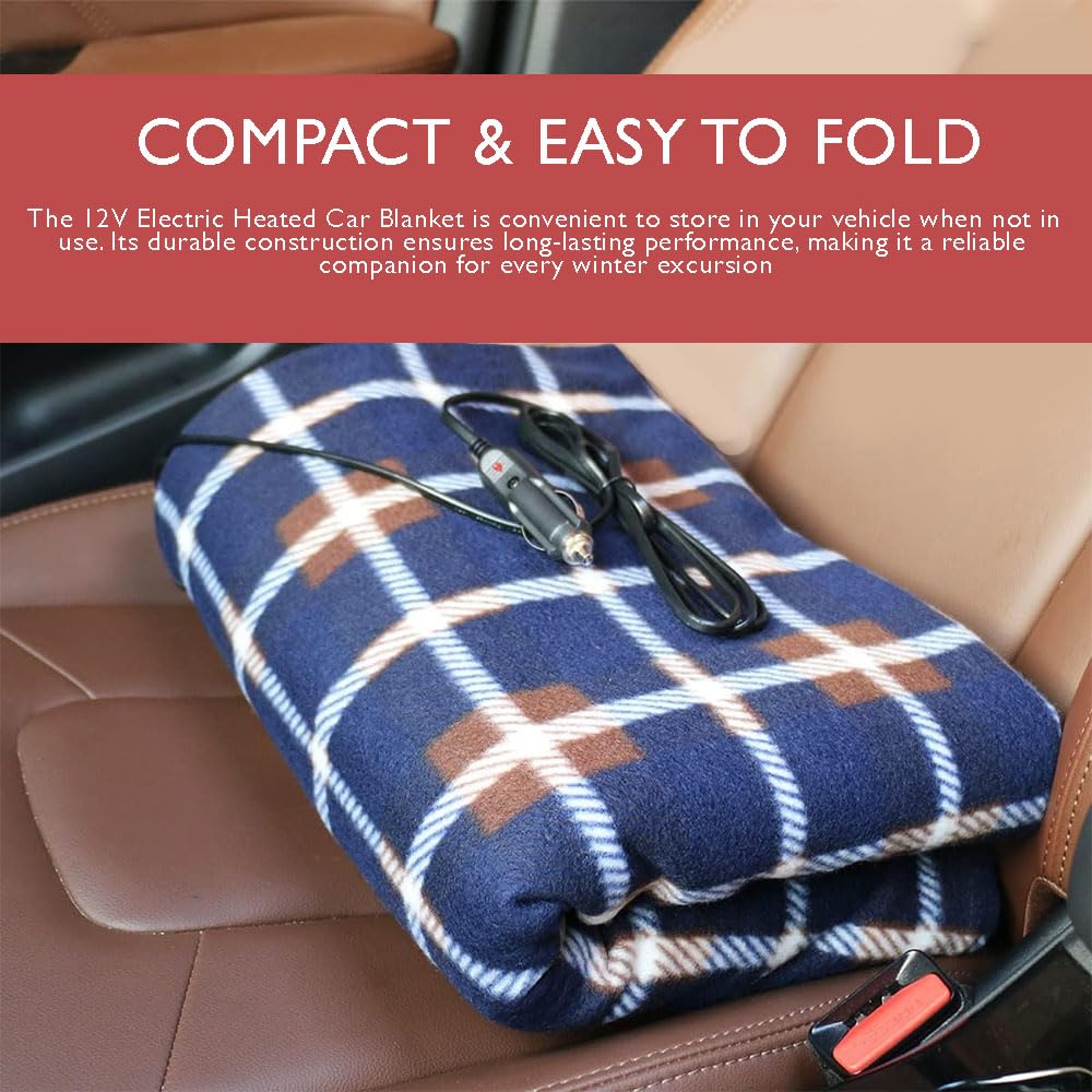 12V Heated Fleece Car Blanket with Adjustable Timer & 3 Heat Levels - Electric Travel Blanket for Cars, Trucks & Road Trips (Green Plaid) - Perfect for Winter Commutes, Camping & Cold Weather Comfort