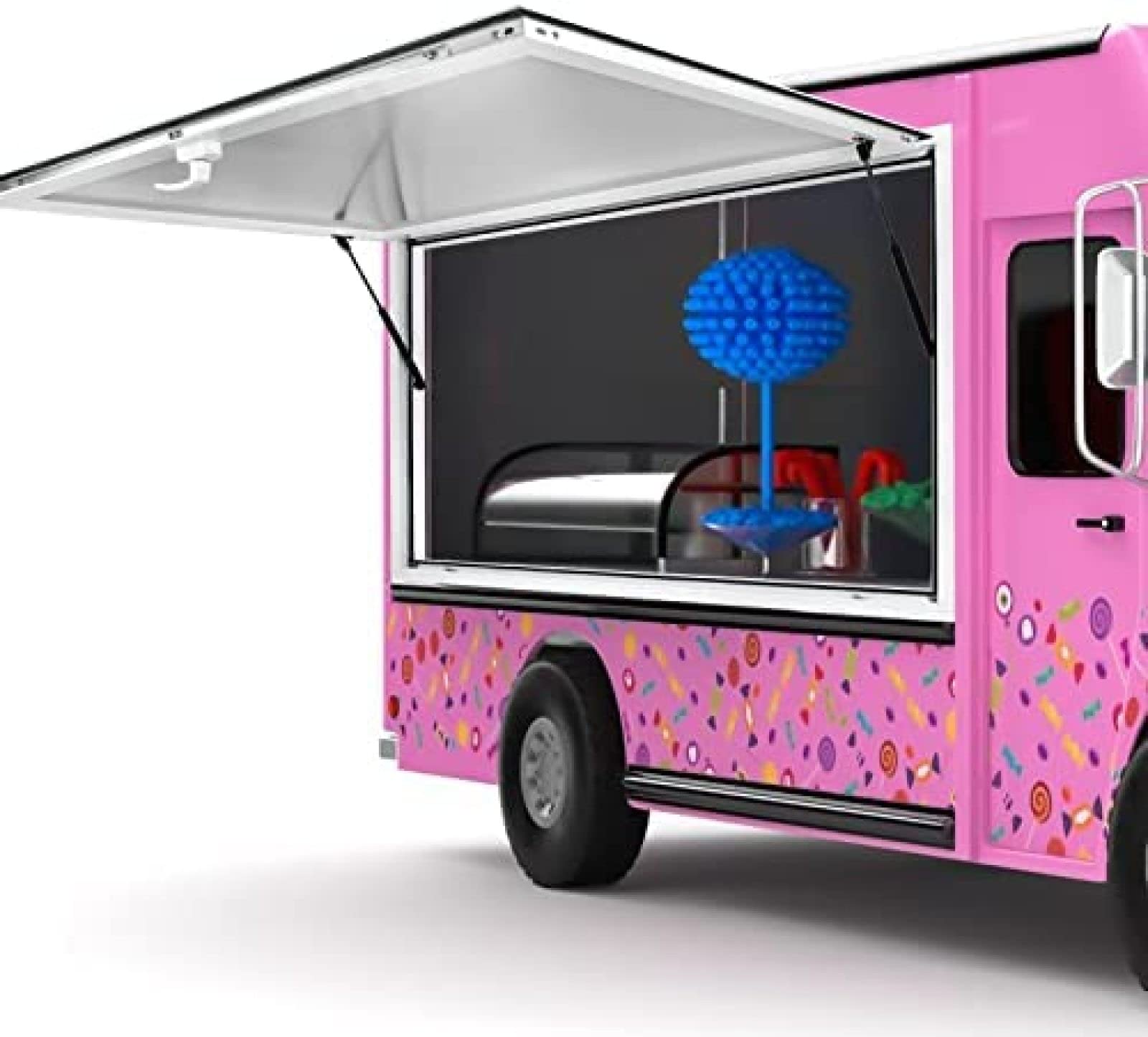 60''W x 36''H Commercial Food Truck Pass Through Window with Double-Point Fork Lock & 85° Opening Awning - Ideal for Concession Stands, Mobile Kitchens & Outdoor Serving Counters