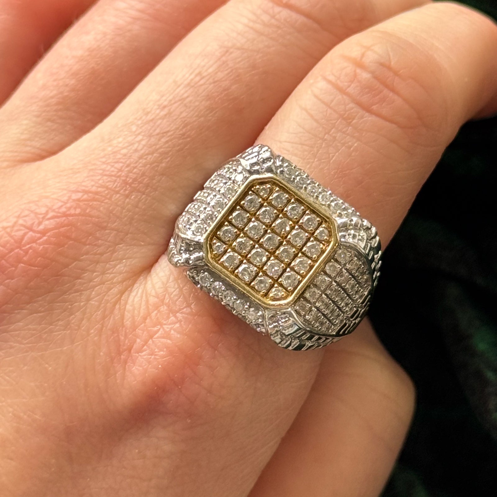 1.38ctw Diamond Grid Signet Ring for Men - Size 10 | Classic Luxury Wedding Band, Anniversary Gift & Everyday Statement Jewelry