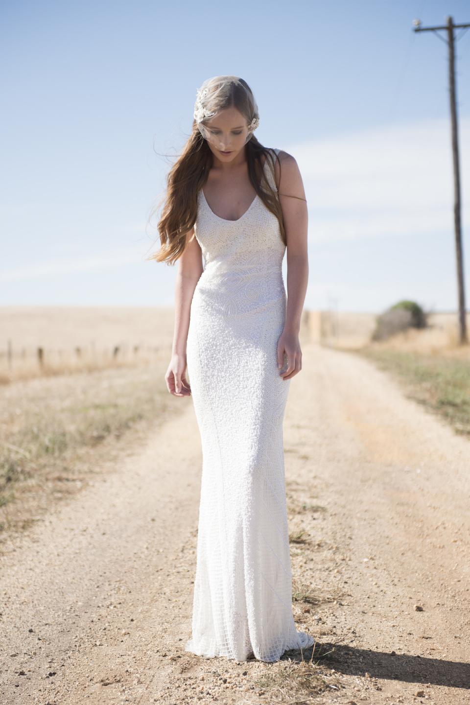 Theia Caitlin 890062 Lace Wedding Dress with Long Train - Perfect for Bridal Ceremony & Formal Events