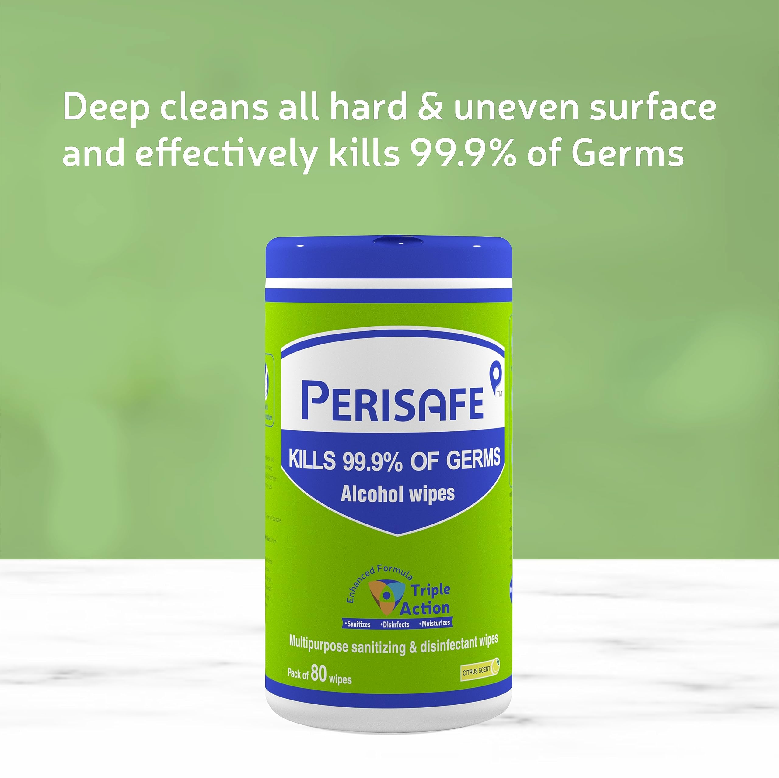 PERISAFE Antibacterial Disinfecting Wipes for Home & Office - Kills 99.9% Germs on Hard & Soft Surfaces - 80 Count Pack (Great for Kitchen, Bathroom, Baby Items & Electronics Cleaning)