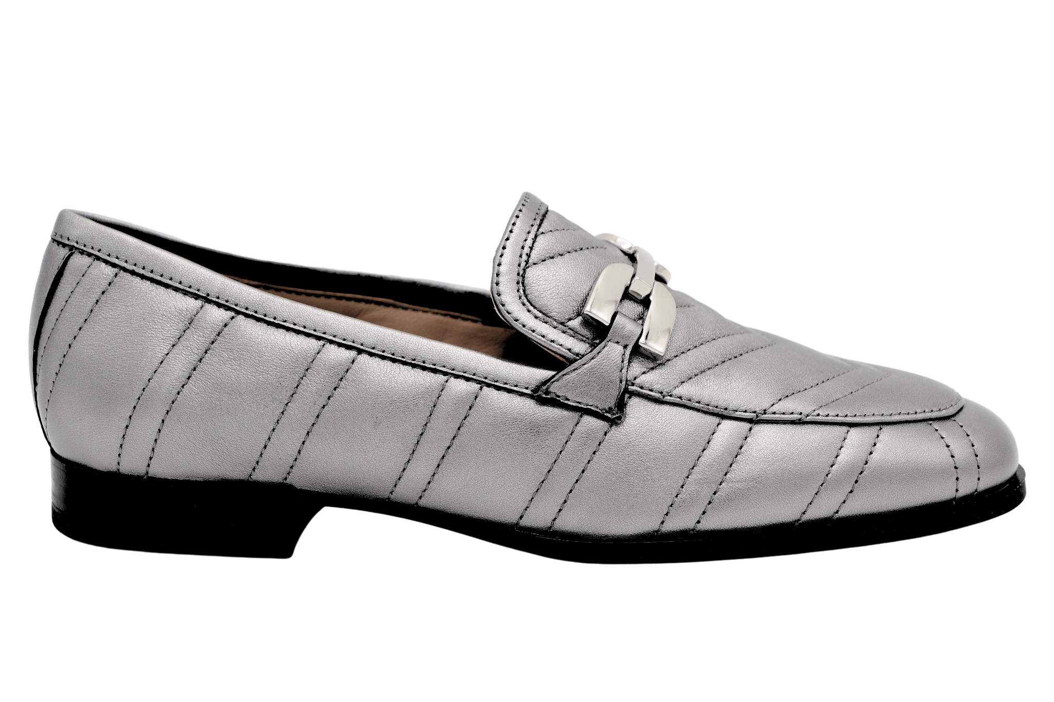 Unisa Dexter Pewter Quilted Leather Loafers for Women - Comfortable Slip-On Shoes for Work, Office & Casual Wear