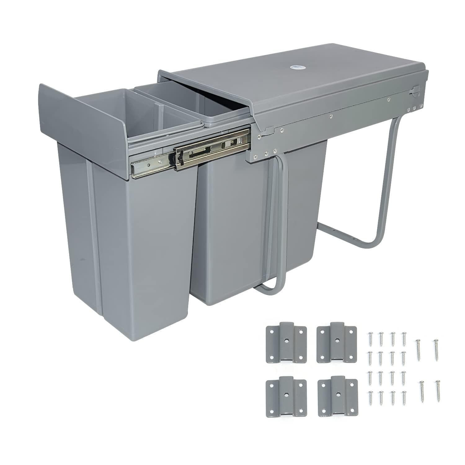 Under Cabinet Pull Out Trash Can - 20+10 Quart Double Sliding Kitchen Waste Bin with Recycling System for Garbage Classification - Perfect for Under Sink Storage & Organized Kitchen Waste Management