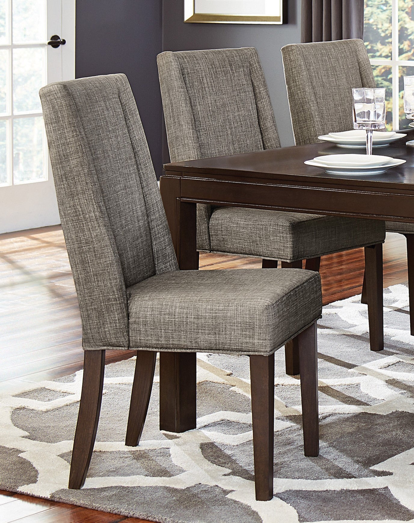 Modern Dark Brown Fabric Upholstered Dining Chairs Set of 2 - Contemporary Design Dining Room Furniture for Home, Restaurant & Office Use
