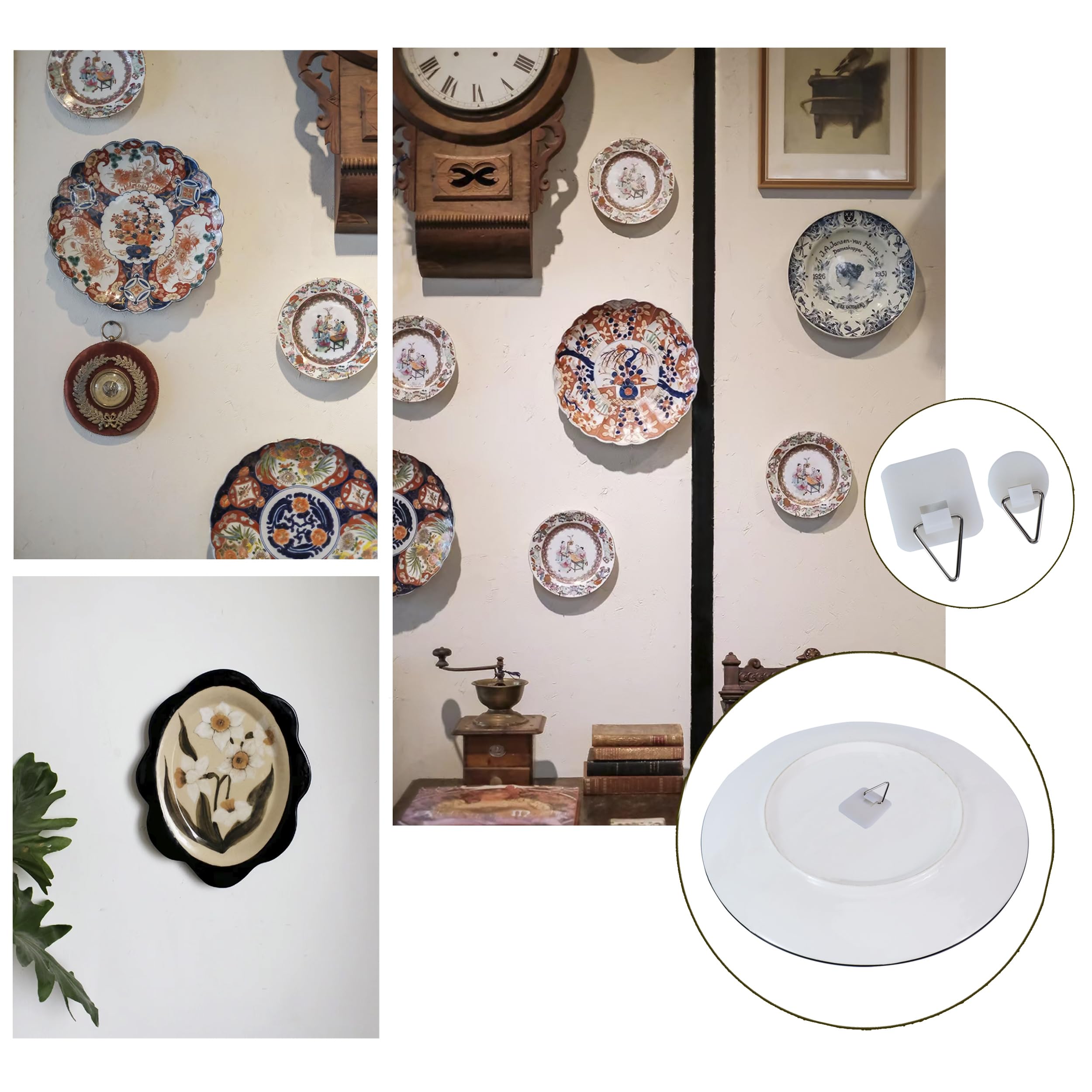 12-Piece Invisible Vertical Plate Holder Set - 6 Wall Plate Hangers with 10 Wall Hooks for Displaying Plates, Platters & Dishes (Gold, 6/8/10 Inch) - Perfect for Kitchen Decor, Dining Room Wall Art & Plate Collections