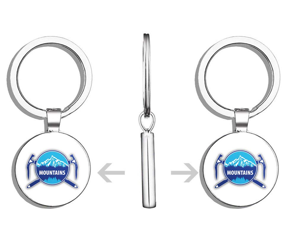 Double Sided Stainless Steel Keychain with Mountains Emblem - Durable Key Ring Holder & Car Key Finder for Outdoor Adventures and Daily Use