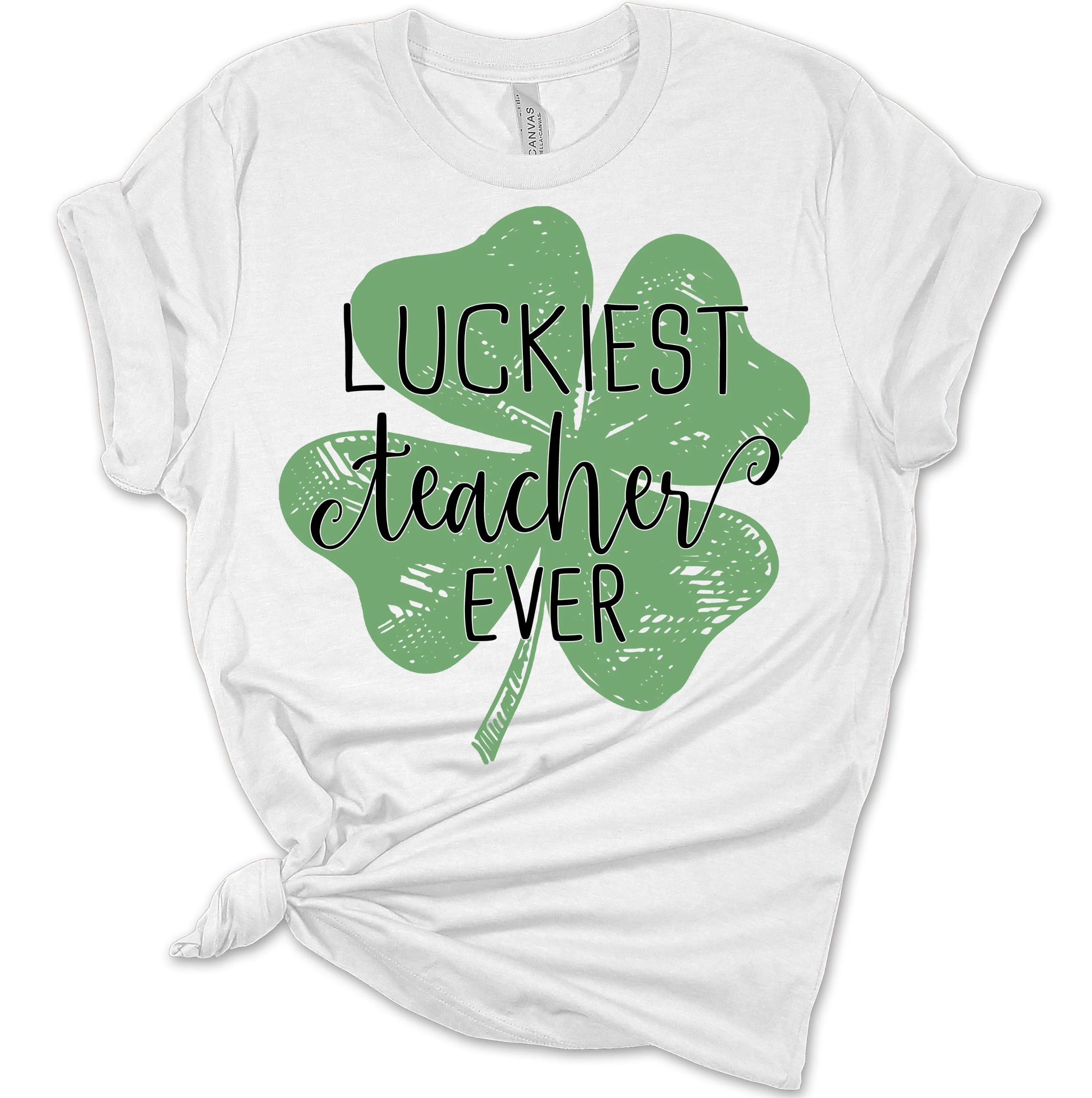 Luckiest Teacher Ever Four Leaf Clover St Patrick's Day T-Shirt - Perfect Gift for Teachers, School Staff & Educators - Ideal for Classroom, Teacher Appreciation Week & St Patrick's Day Celebrations