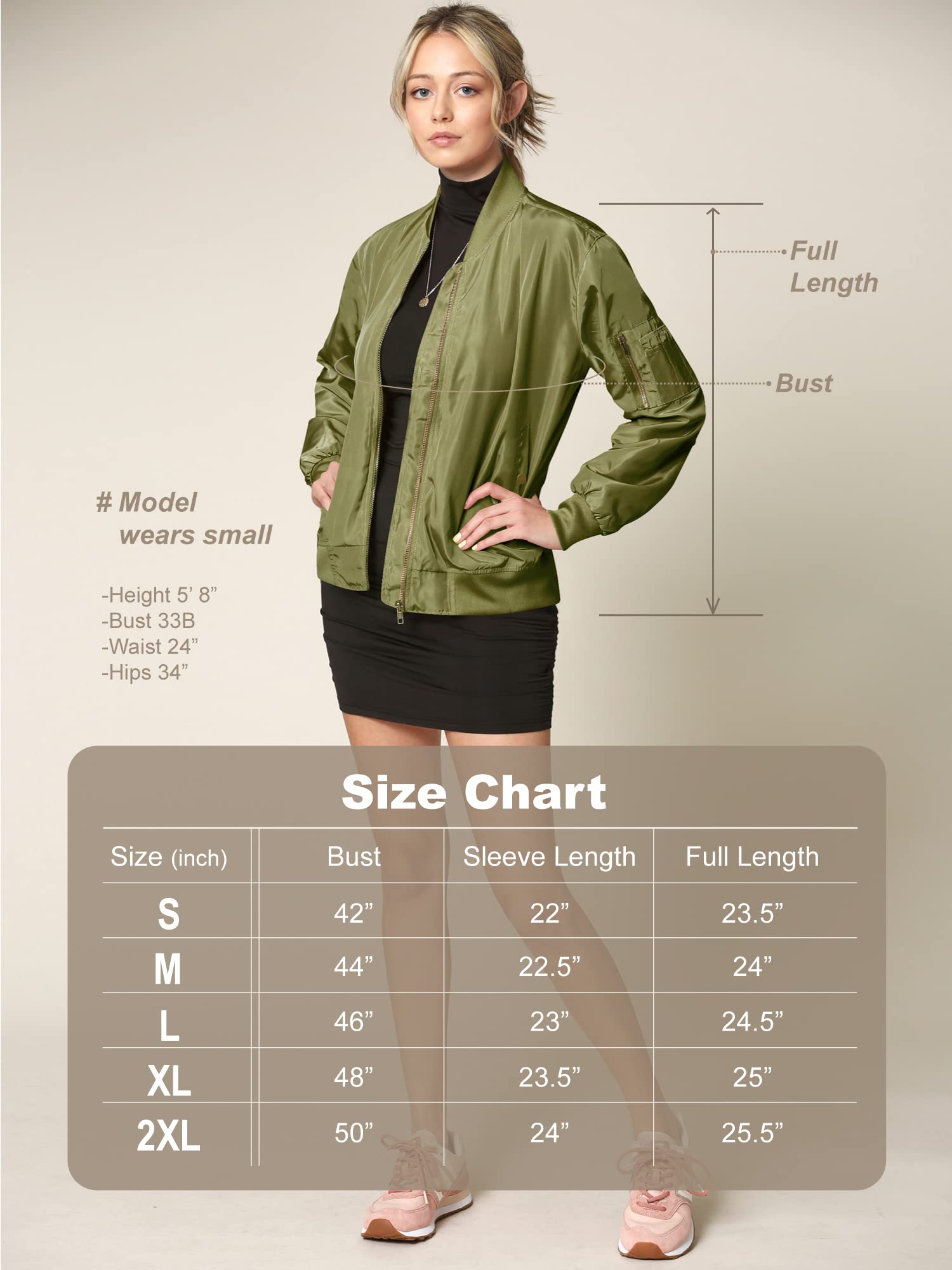 Made By Johnny Women's Classic Lightweight Jacket - Multi-Pocket Windbreaker Bomber Jacket for Outdoor Activities, Travel & Casual Wear