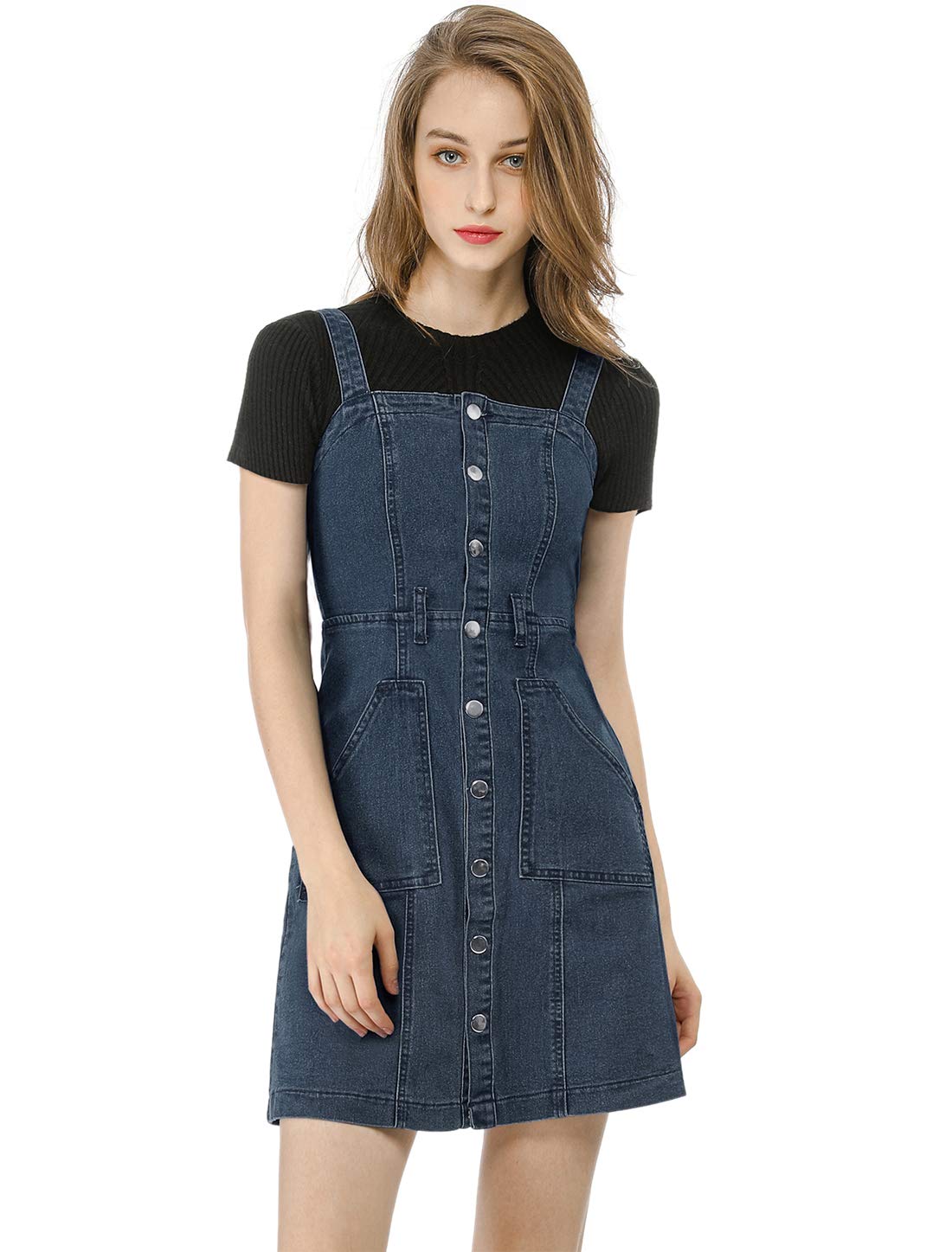 Allegra K Women's Classic Denim Pinafore Dress with Adjustable Straps - Casual Overalls for Spring & Summer Outfits, Date Nights and Street Style Fashion