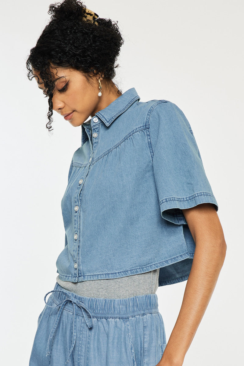 Alannah Sleeve Cropped Shirt for Women - Stylish Short Sleeve Blouse, Casual Summer Tops - Perfect for Beach Outings, Date Nights & Weekend Wear
