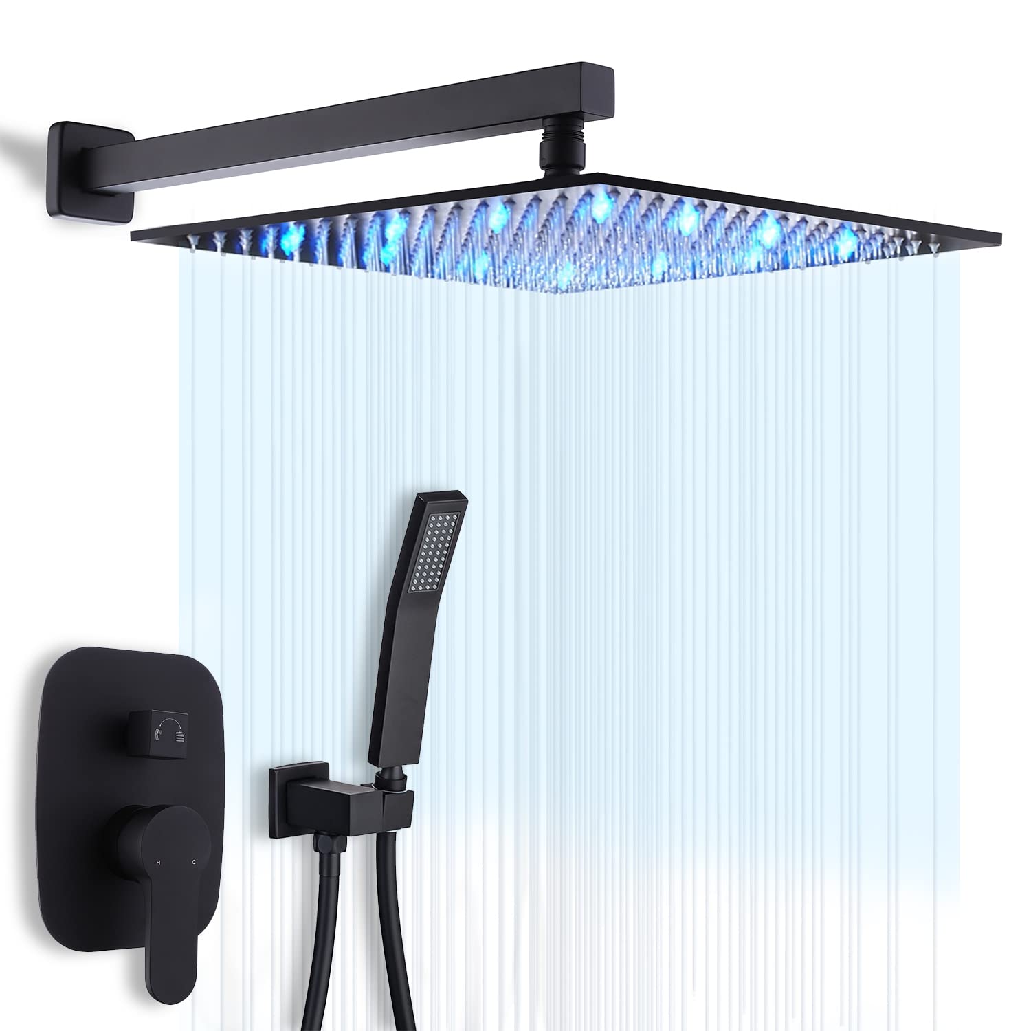 10 Inch LED Rain Shower Head with Handheld Spray - Matte Black Wall Mount Shower System for Modern Bathrooms - Perfect for Spa-Like Relaxation and Water Saving