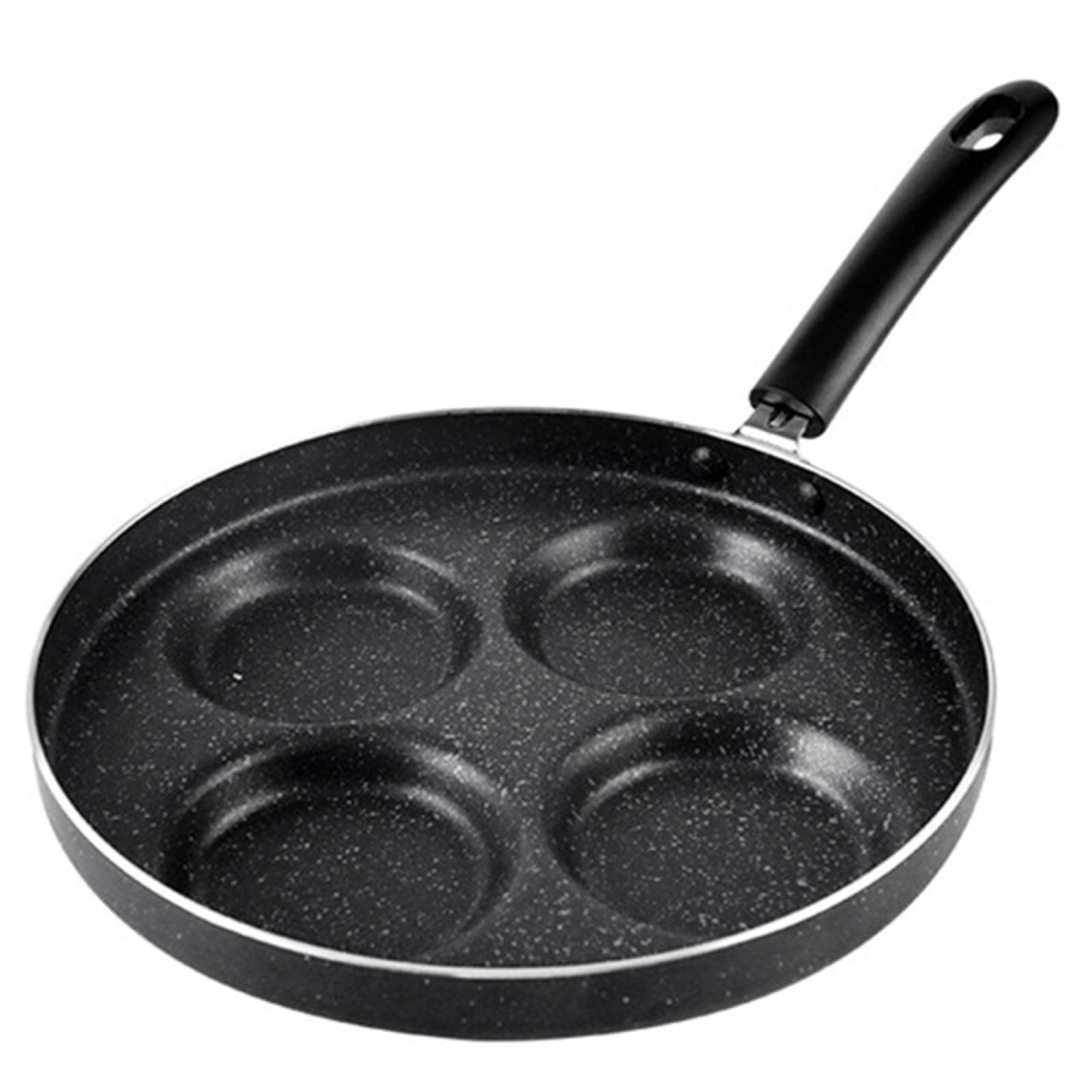 4-Cup Non-Stick Egg Frying Pan - Portable Mini Aluminum Alloy Breakfast Egg Cooker for Home Kitchen | Perfect for Camping, RV Trips & Quick Morning Meals (Black)