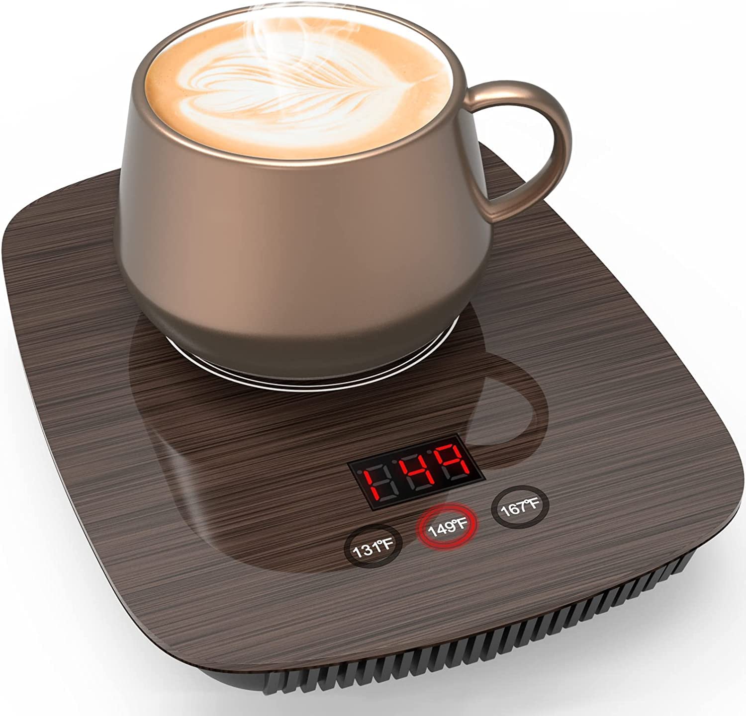 Electric Mug Warmer with Auto Shut Off - 3 Temperature Settings (131°F, 149°F, 167°F) for Coffee, Tea, Cocoa, Milk & Beverages - Perfect for Office, Home & Desk Use - Wood Color (Cup Not Included)
