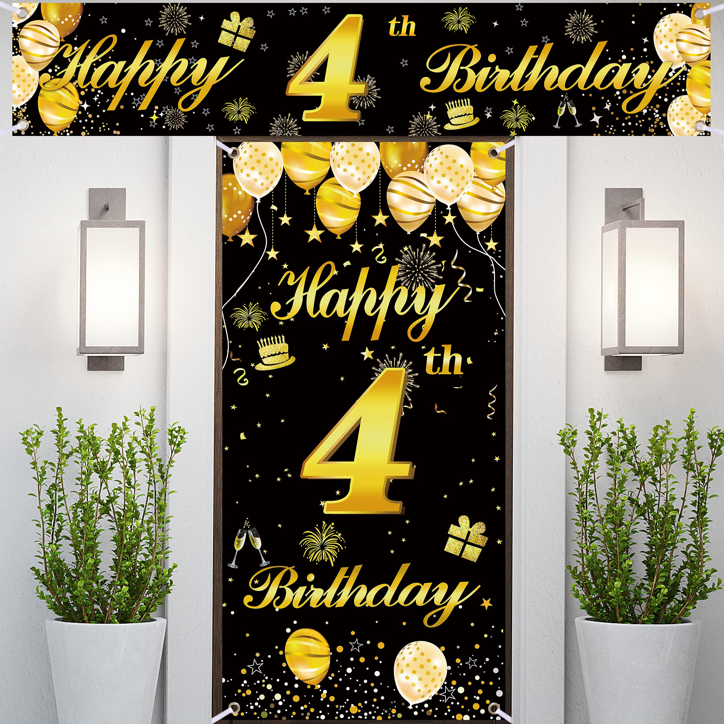 4th Happy Birthday Door Banner - Birthday Party Decorations for Men, Women & Kids - Colorful Backdrop for Birthday Celebrations, Home Decor & Photo Booth Props