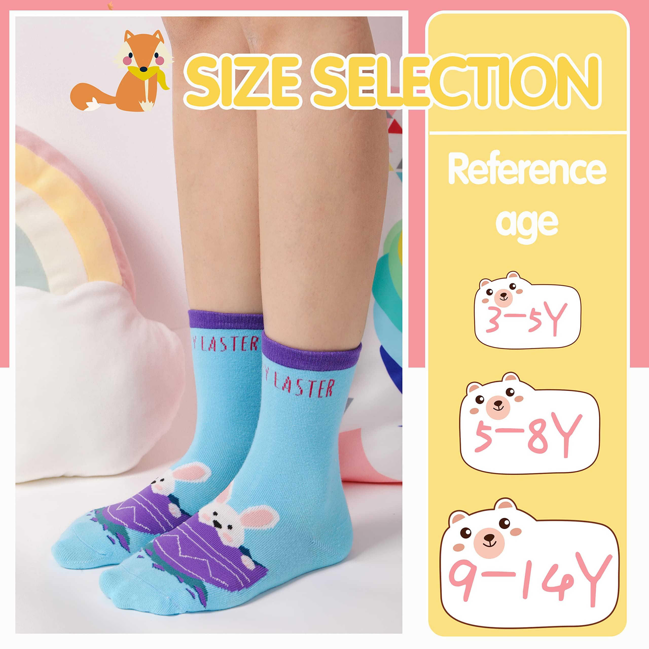 Cute Girls' Bunny Crew Socks - 6 Pairs Soft Cotton Fun Novelty Socks for Kids Ages 5-8 (Blue) - Perfect for Easter Gifts, Stocking Stuffers & Everyday Playtime