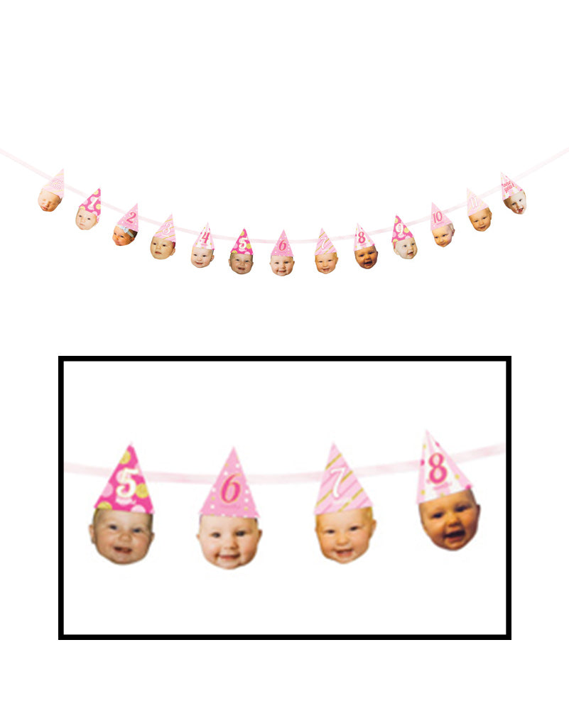 Custom Pink 1st Birthday Photo Hat Banner - 2.75m Personalized Party Decoration for Baby Girl's Milestone Celebration | Perfect for Birthday Photoshoots, Nursery Decor & Special Occasions