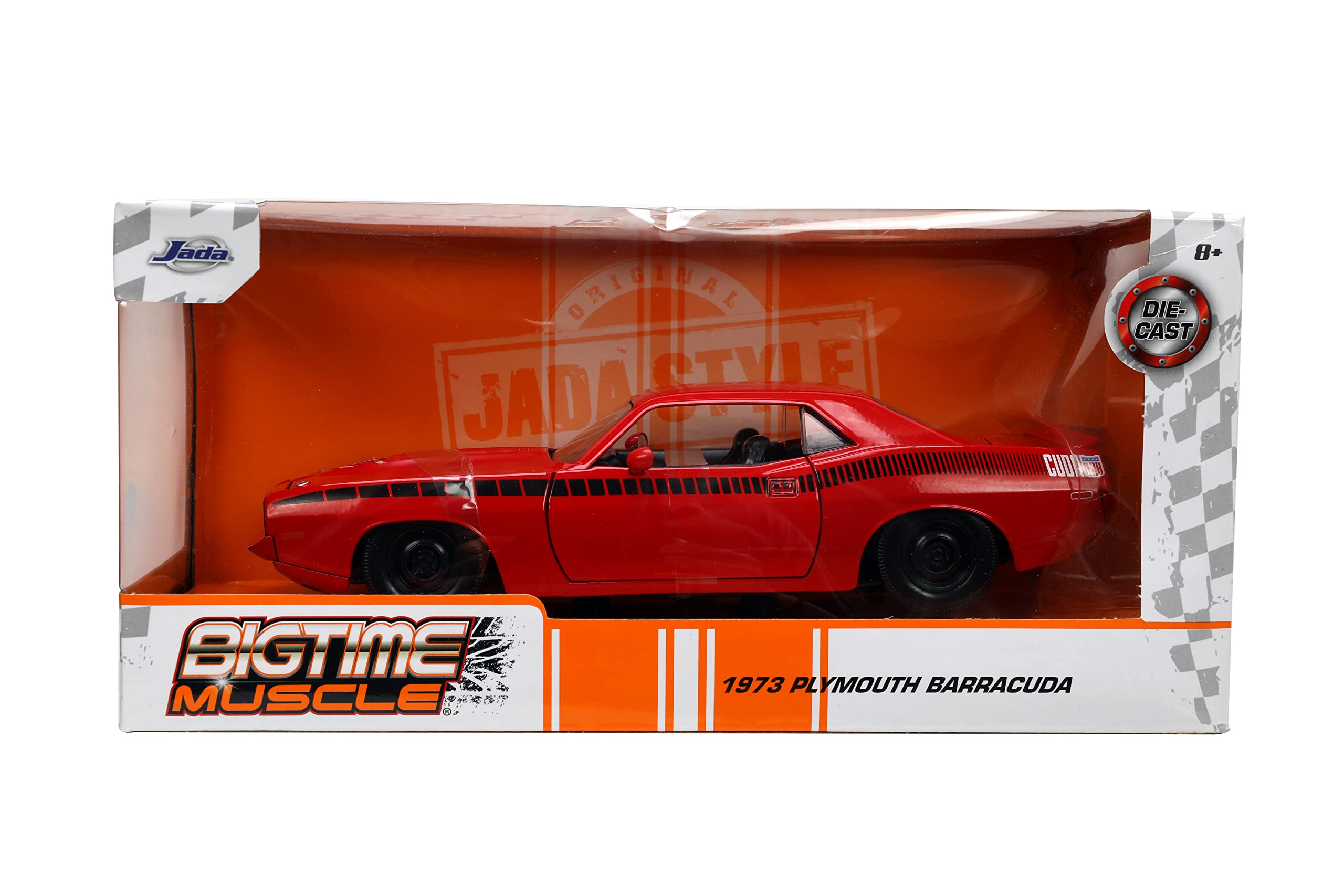 Jada Toys Big Time Muscle 1:24 Scale 1973 Plymouth Barracuda Die-Cast Model Car - Red & Black Collectible Vehicle for Kids & Adults | Perfect for Display, Gift Giving & Car Enthusiast Collections