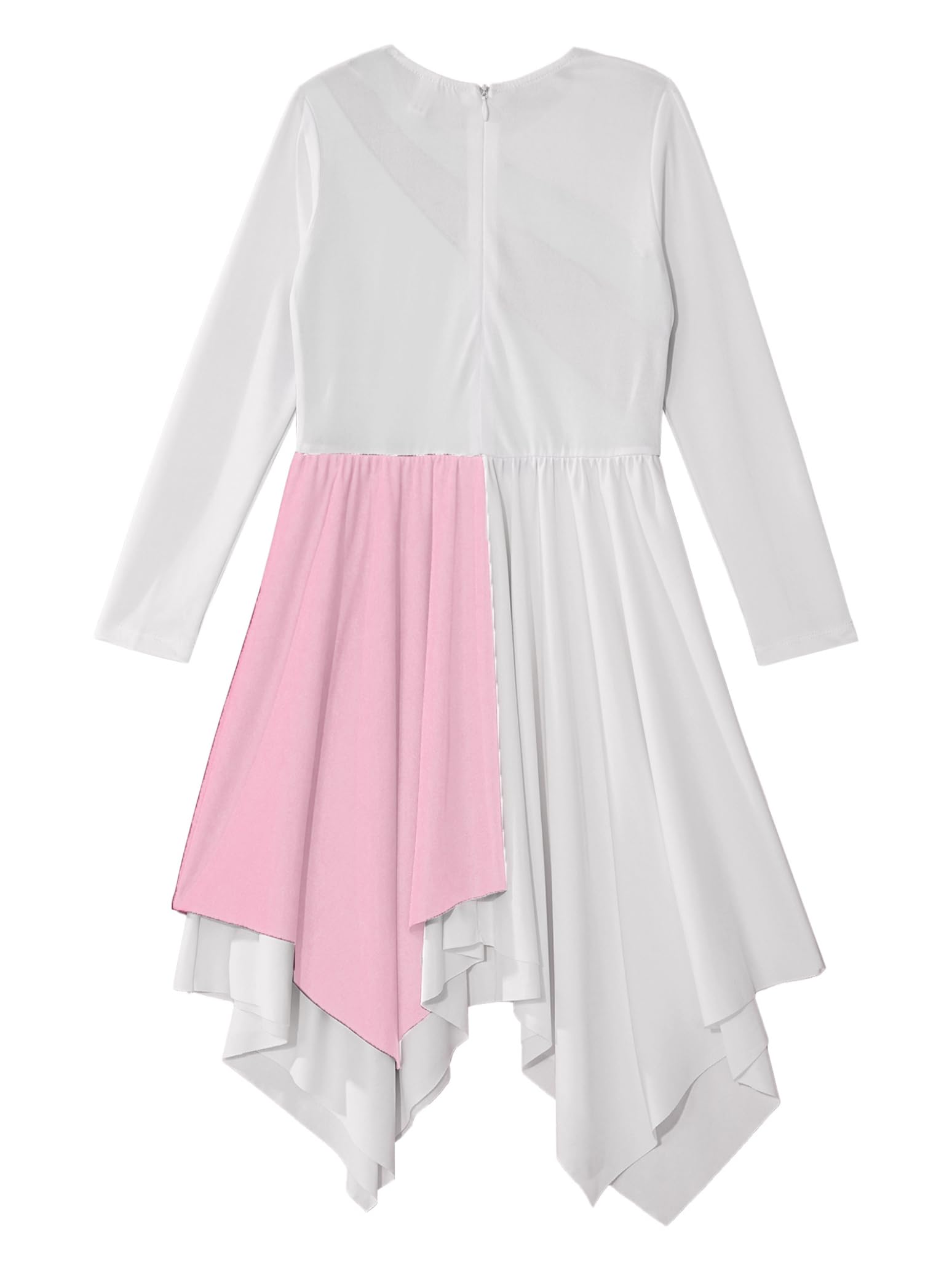 Girls Long Sleeve Praise Dance Dress - Metallic Liturgical Worship Costume with Asymmetrical Design for Church Performances & Worship Services