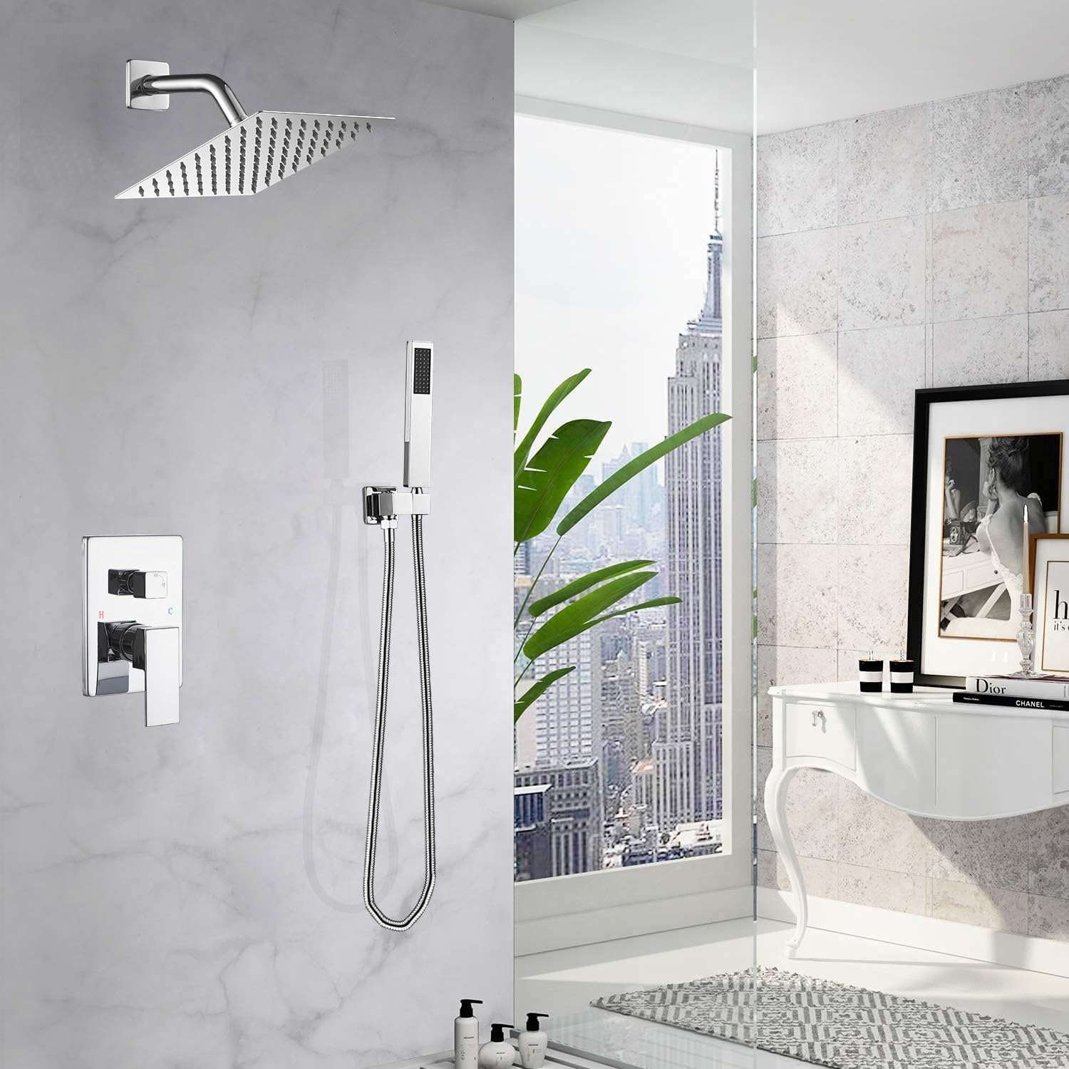 Polished Chrome Rainfall Shower System - 8 Inch Wall Mounted Shower Faucet Set with Rough-in Valve & Trim Kit | Complete Bathroom Upgrade for Luxurious Spa Experience