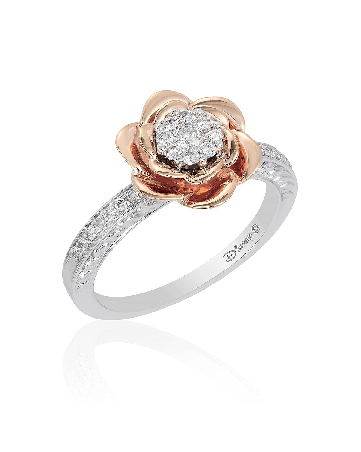Enchanted Disney Belle Rose Ring 14K Rose Gold over Sterling Silver 1/4 Cttw Composite Jewelry - Perfect for Disney Fans, Weddings & Special Occasions