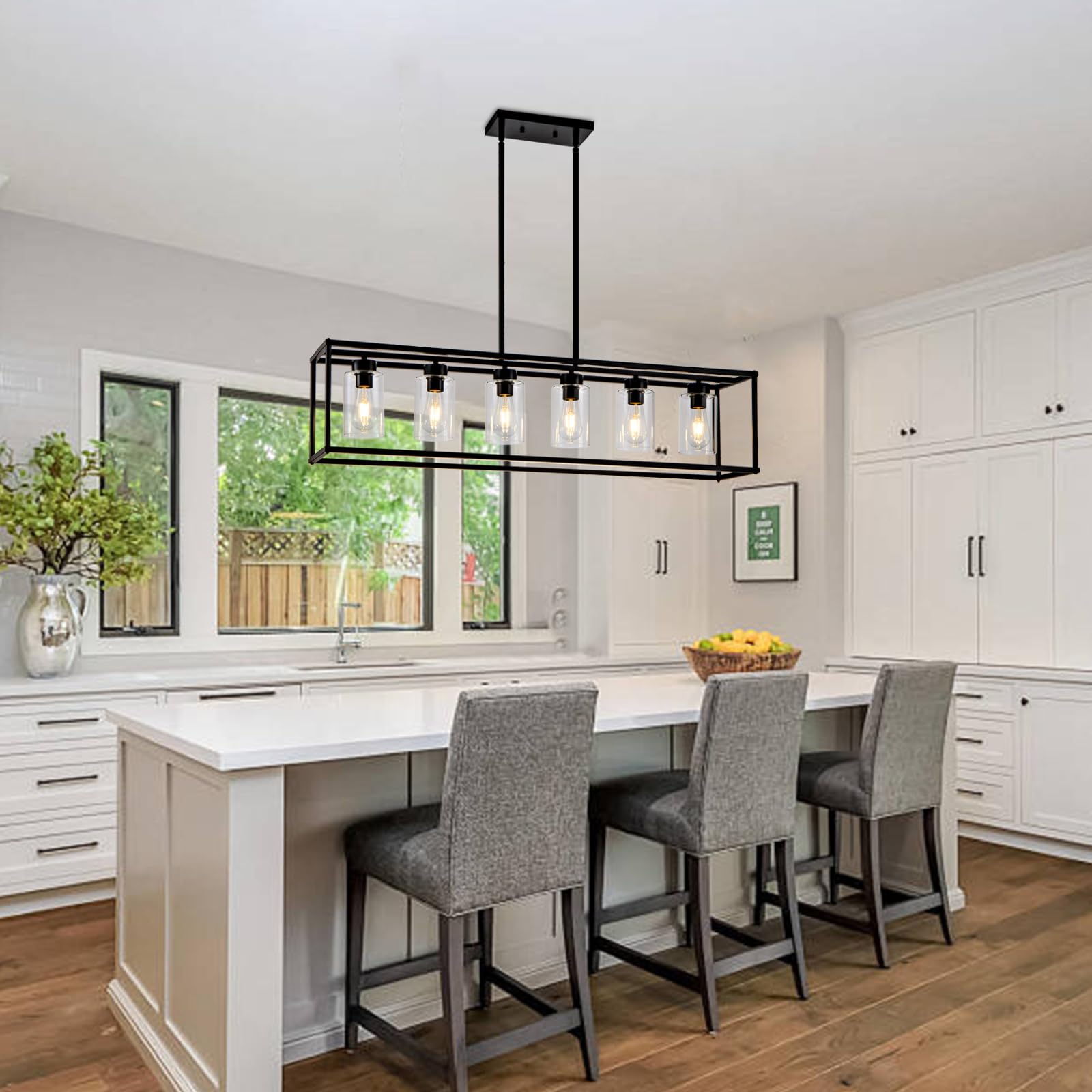 6-Light Black Farmhouse Chandelier - Adjustable Height Modern Industrial Pendant Lighting for Dining Room, Kitchen Island & Living Room | Perfect for Rustic, Contemporary and Urban Decor Styles