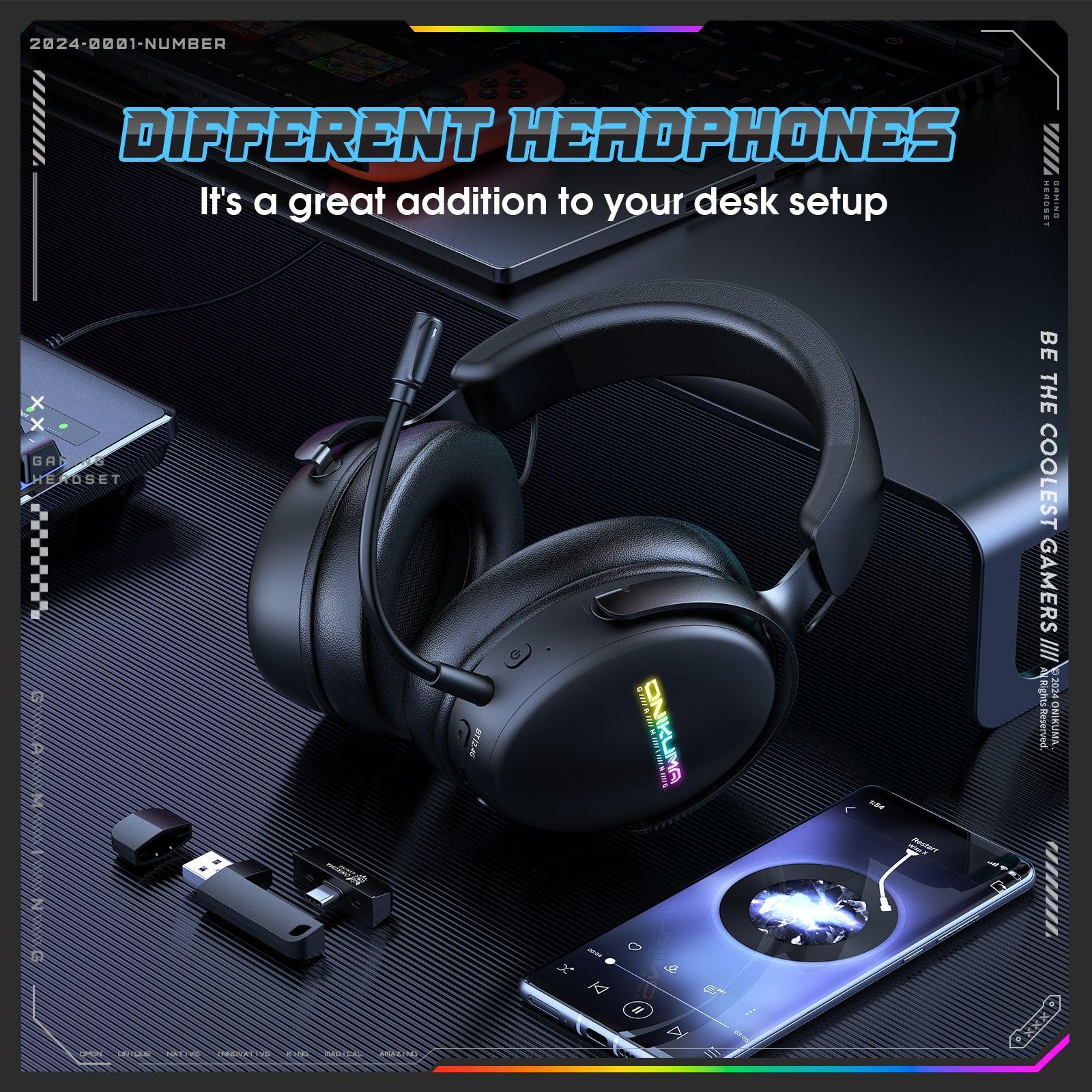 ONIKUMA GT819 Wireless Gaming Headset with Bluetooth & 3.5mm Wired Connection - Lightweight Over-Ear Esports Headphones for PC, PS4, Xbox, Mobile Gaming & Streaming
