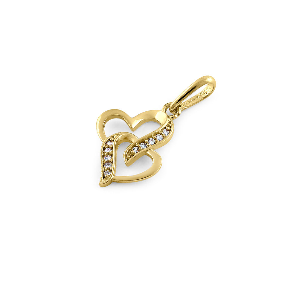 14K Yellow Gold Double Stack Heart Diamond Pendant Necklace for Women - Elegant Layered Jewelry Gift for Anniversary, Valentine's Day & Special Occasions