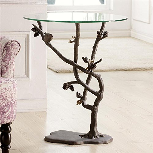 SPI Home Bird & Pinecone End Table - Rustic Wooden Side Table for Living Room, Bedroom, or Patio - Perfect for Coffee, Books, and Decor
