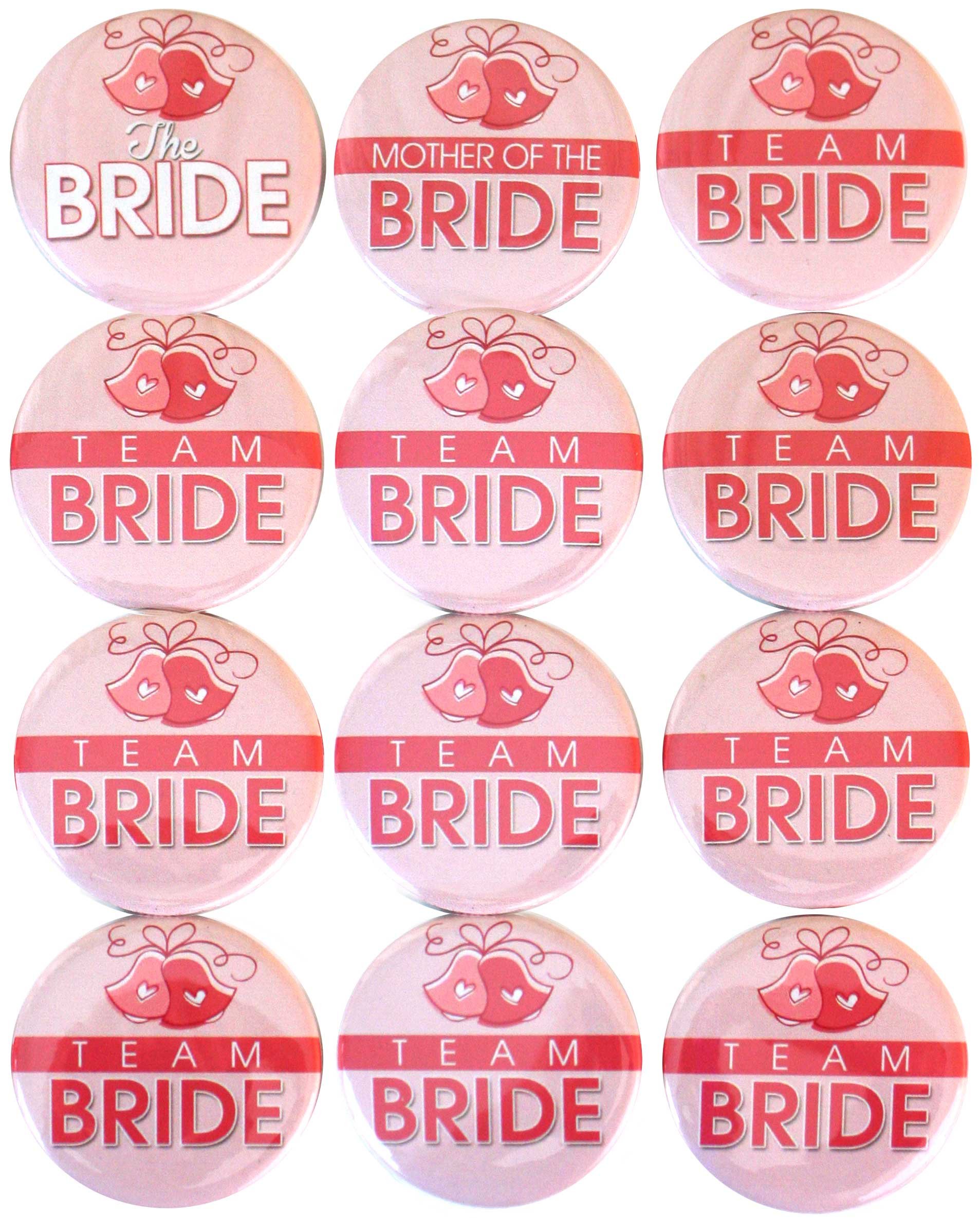 Buttonsmith® Team Bride Bachelorette Party Button Set - 12 Fun Wedding Party Badges for Bridal Showers, Girls Night Out & Bachelorette Celebrations