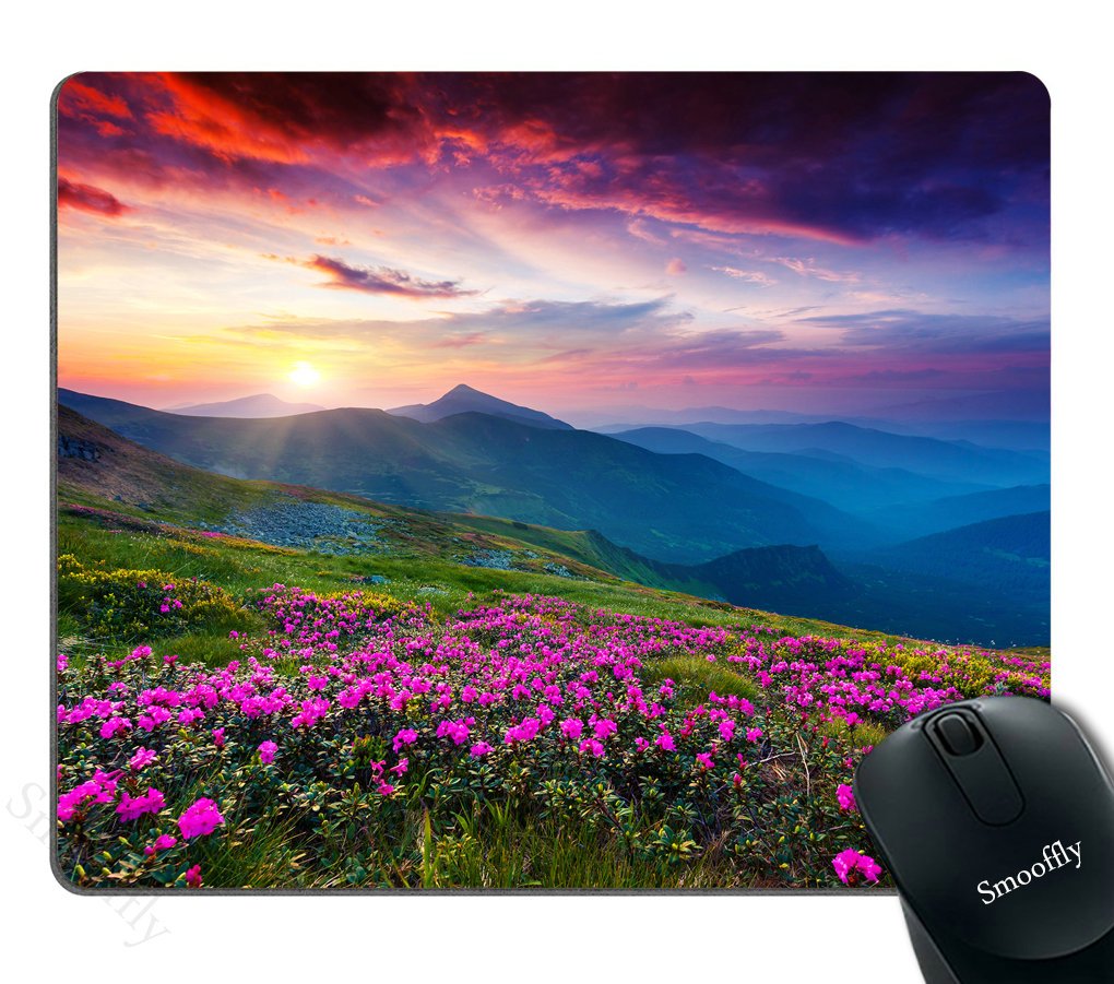 Smooffly Custom Gaming Mouse Pad - Carpathian Nature Purple Flowers Meadow Mountain Scenic Design - Extra Large Non-Slip Mousepad - Perfect Gift for Gamers & Office Use - Ideal for PC, Laptop, Gaming Setup & Home Office Workspace