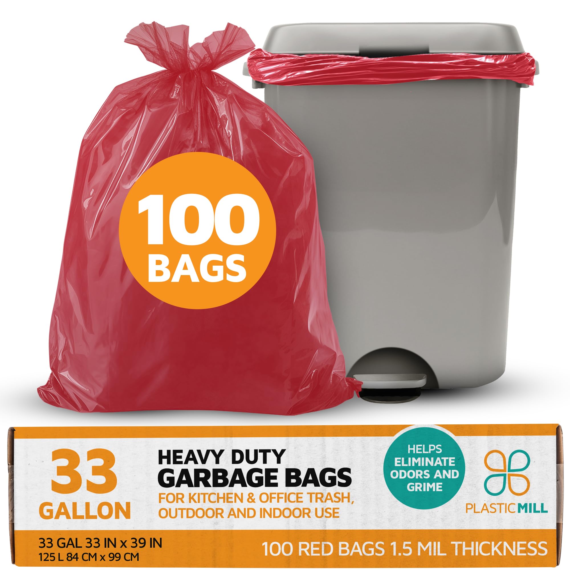 Heavy Duty 33-Gallon Trash Bags - 1.5 Mil Thick Large Kitchen Garbage Bags (33