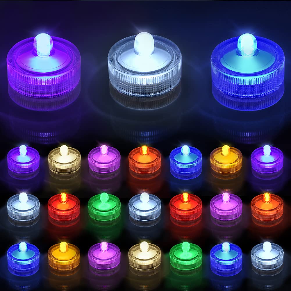 Rikiss 24-Pack Submersible LED Lights - Waterproof Flameless Candles, Multicolor Battery-Powered Tea Lights for Vases, Weddings, Home Decor & Centerpieces | Perfect for Romantic Ambiance, Pool Parties & Holiday Decorations
