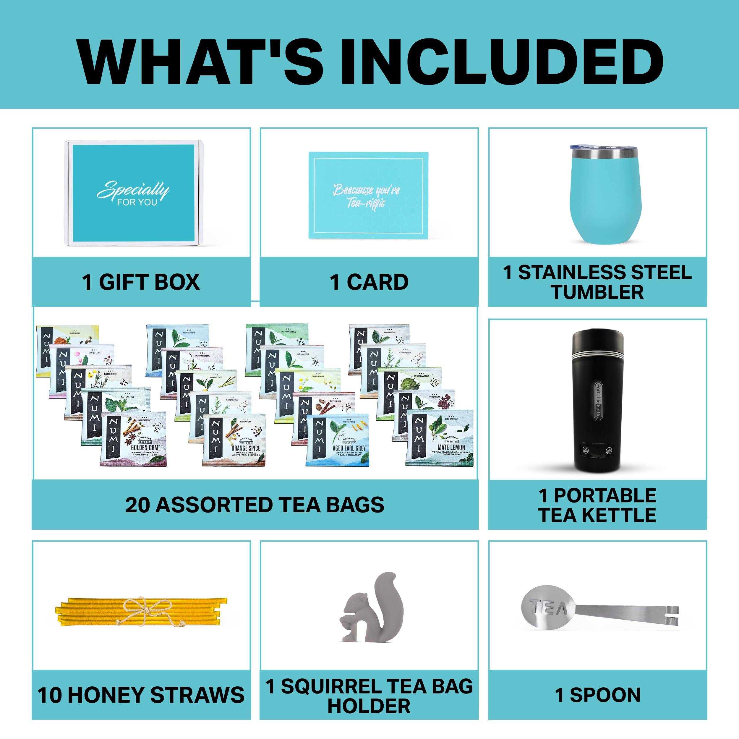 Premium Organic Tea Gift Set with Portable Electric Kettle - 36-Piece Luxury Tea Collection for Tea Enthusiasts - Includes Insulated Travel Mug, Variety of Organic Teas, Honey Sticks & Tea Accessories - Perfect for Home Brewing, Office Use & Gifts