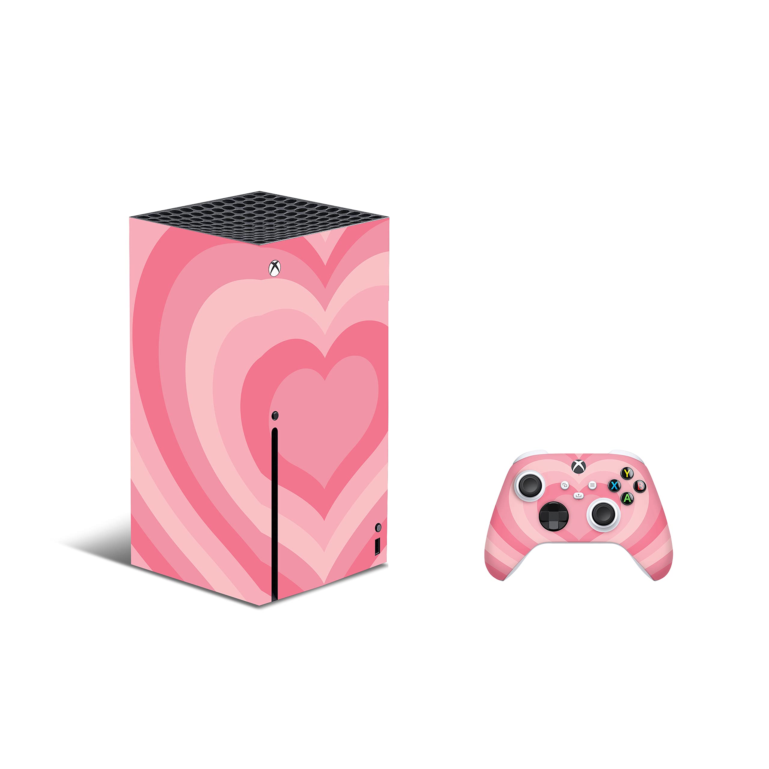 ZOOMHITSKINS Xbox Series X Skin Cover - Pastel Pink Heart Love Cute Valentines Cartoon Design | Durable 3M Vinyl | Easy to Install | Made in USA | Perfect for Gaming Setups, Birthday Gifts & Valentine's Day Presents