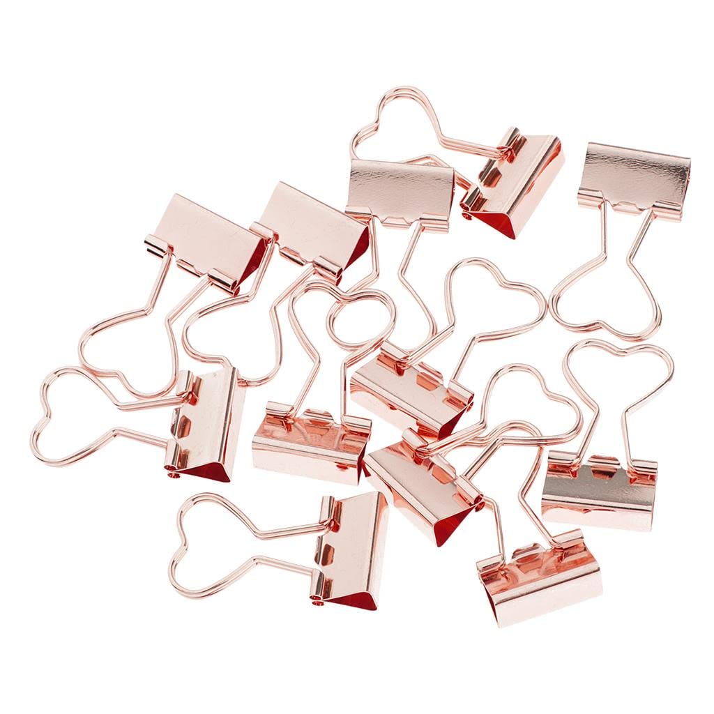 12Pcs Rose Gold Heart Binder Clips - Cute Office & School Supplies - Strong Paper Clamps for Organizing Documents, Notes, Crafts, and DIY Projects