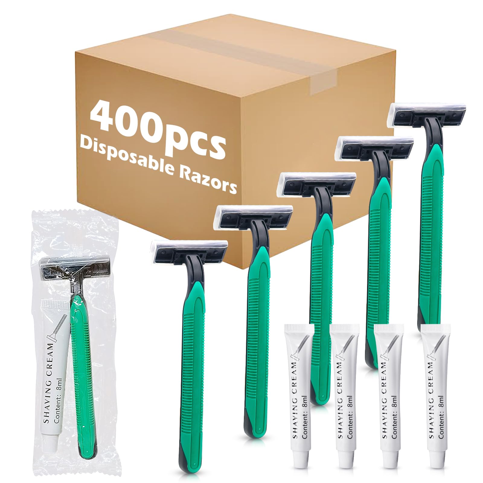 (400 Pack) Kheoxusa Disposable Razors - Bulk Individually Wrapped Twin Blade Razors for Women & Men - Smooth Shaving for Face, Legs, Body & Tattoo Care - Perfect for Travel, Gym & Daily Use