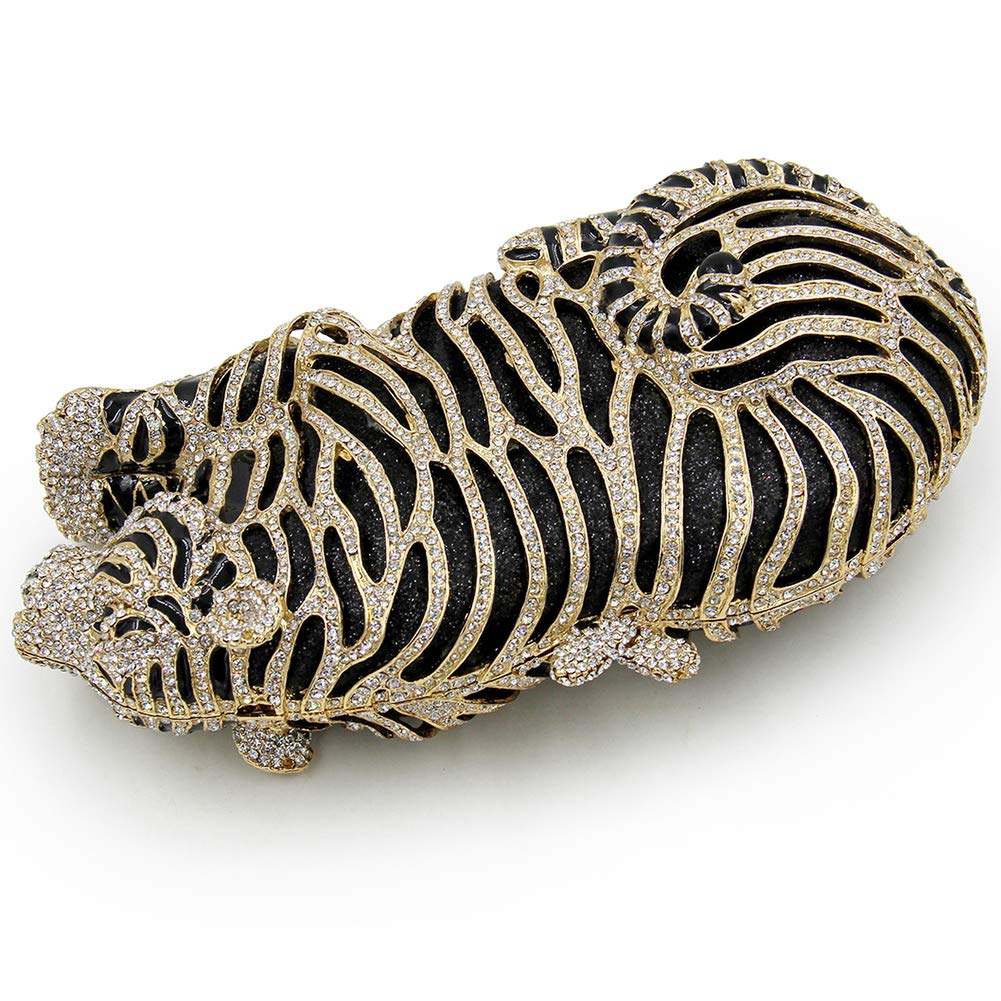 Luxury Crystal Evening Clutch Purse for Women - Rhinestone Embellished Chain Handbag for Wedding, Party & Special Occasions | Elegant Tiger Design Formal Bag