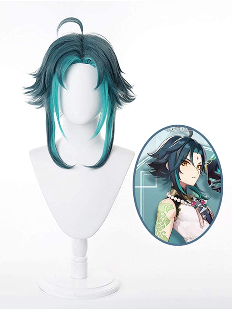 Blue Gradient Fluffy Cosplay Wig with Bangs - Anime & Halloween Costume Wig for Xiao Cosplay | Perfect for Conventions, Costume Parties & Themed Events