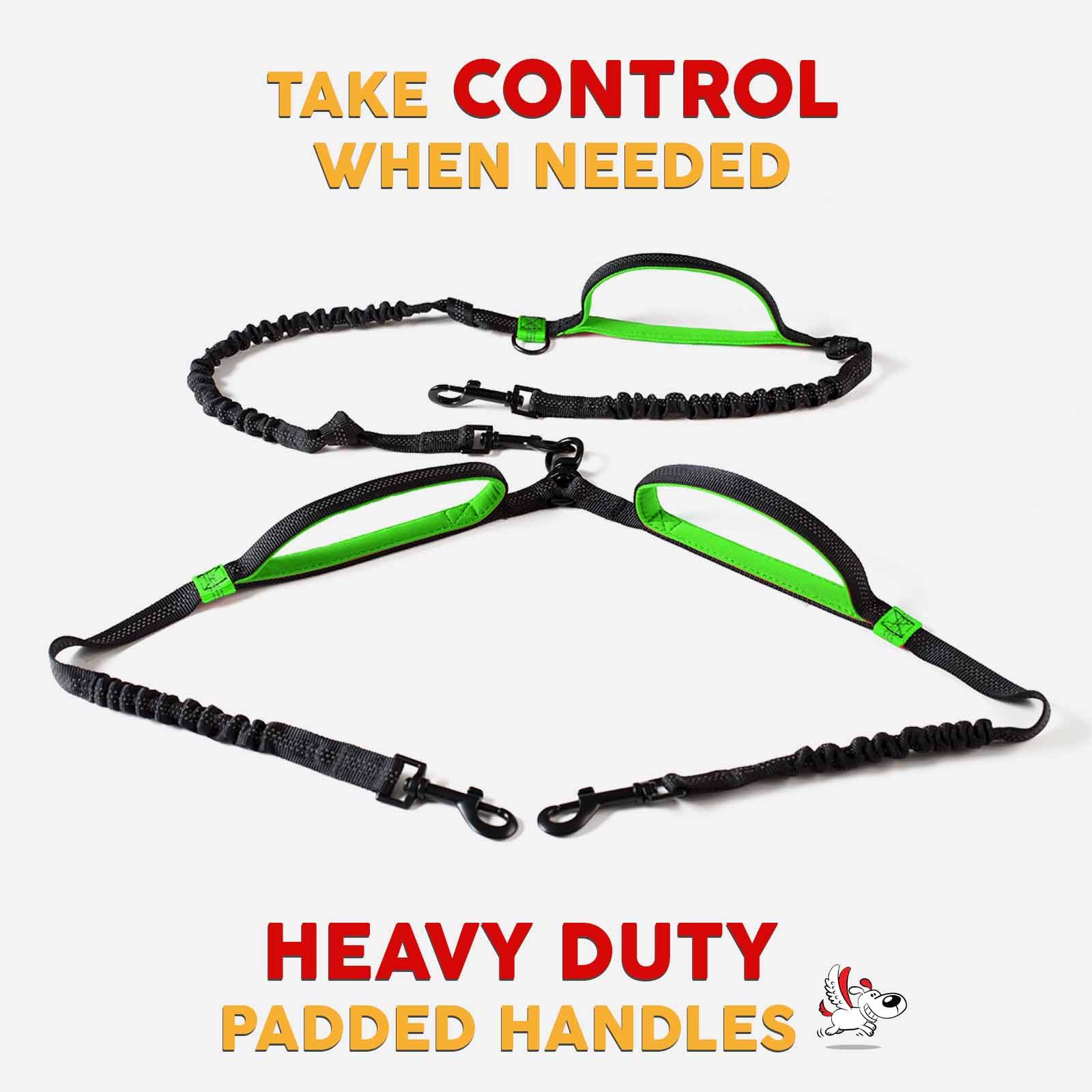 Hands Free Double Dog Leash for Medium Dogs - Tangle-Free Dual Dog Leash for Walking 2 Dogs - Adjustable No-Pull Coupler Leash (Black & Green) - Perfect for Hiking, Jogging & Daily Walks with Your Pets